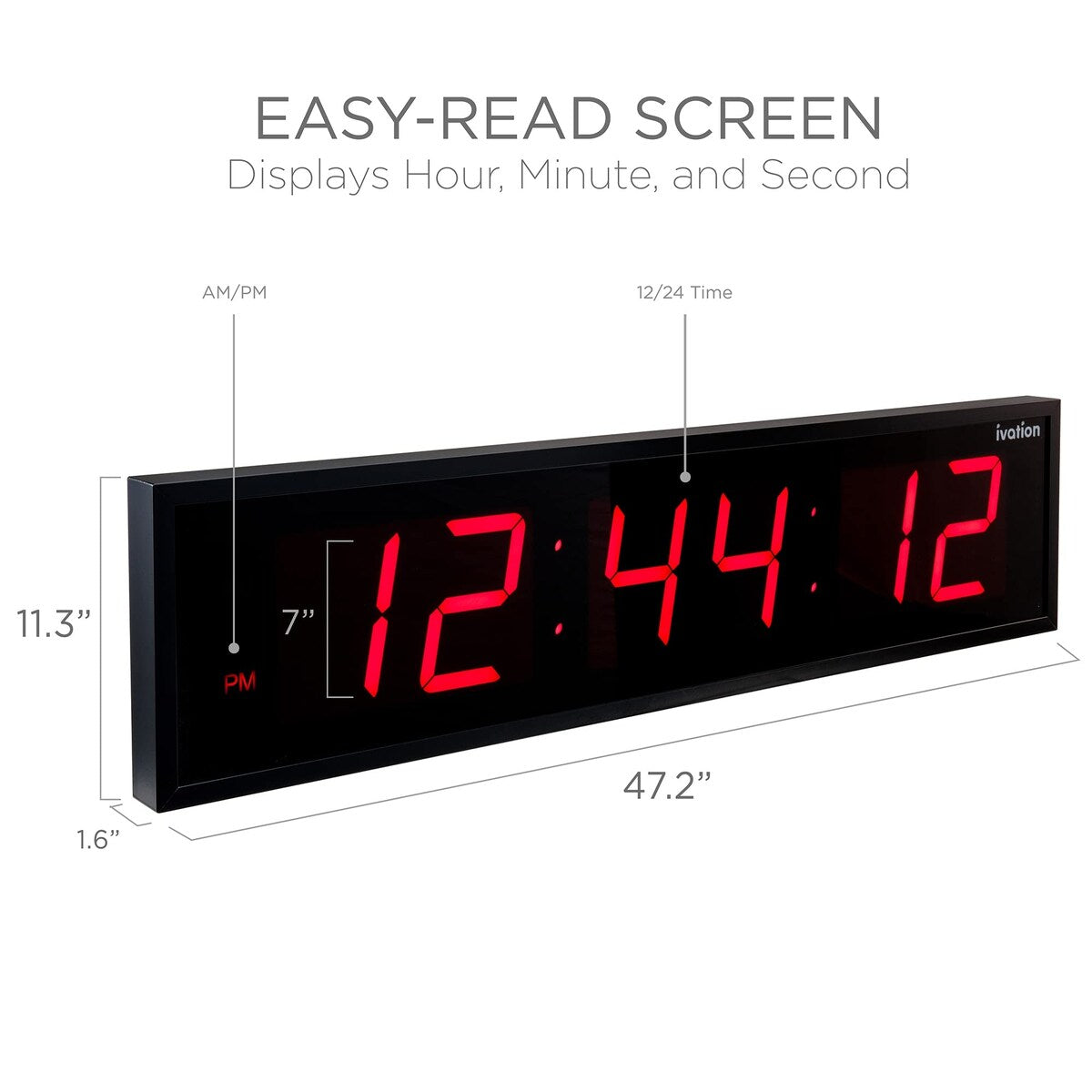 Ivation Large Digital Wall Clock, LED Display W/Timer