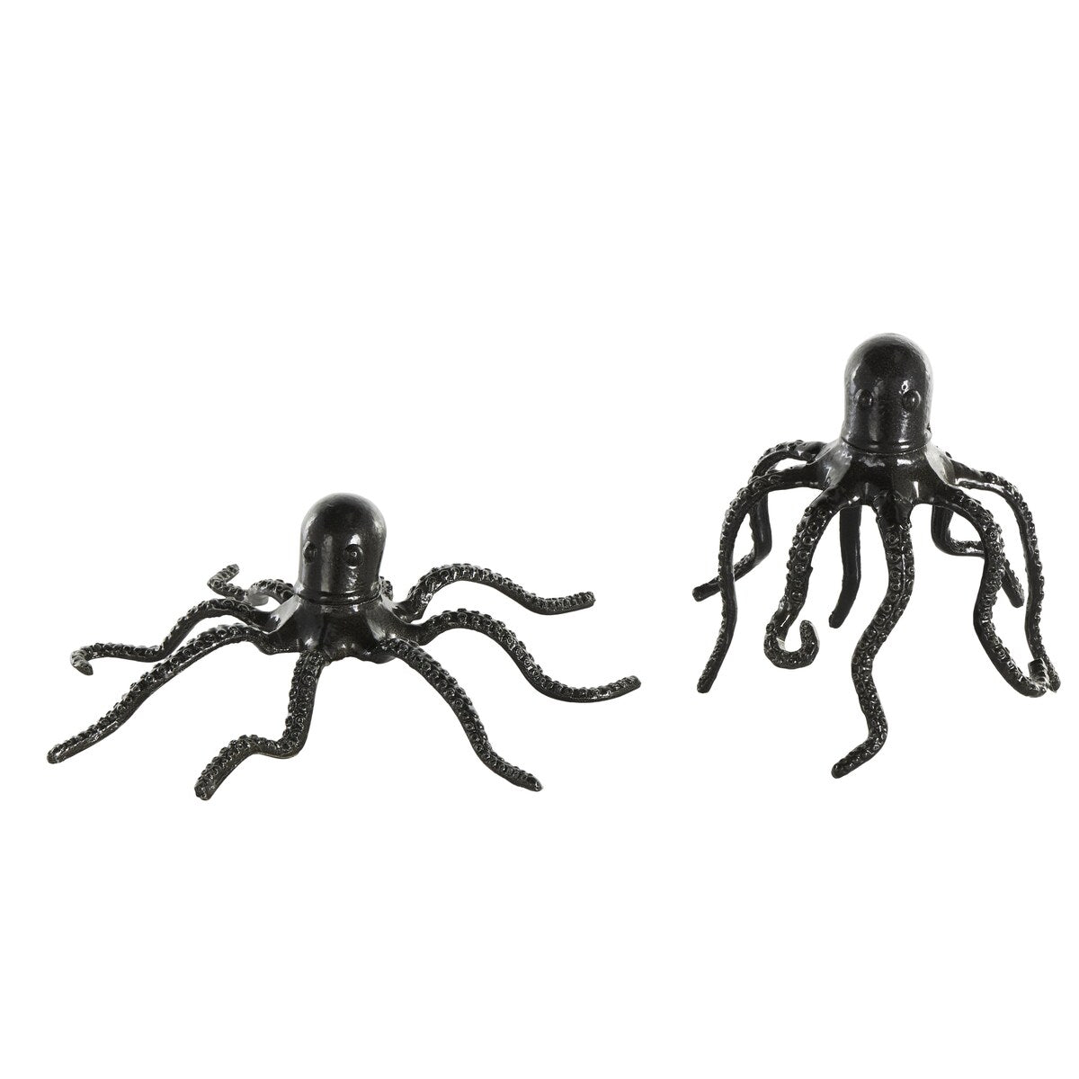 Aluminum Metal Octopus Decorative Sculpture with Textured Tentacles - Set of 2 Black - Roche River Decor