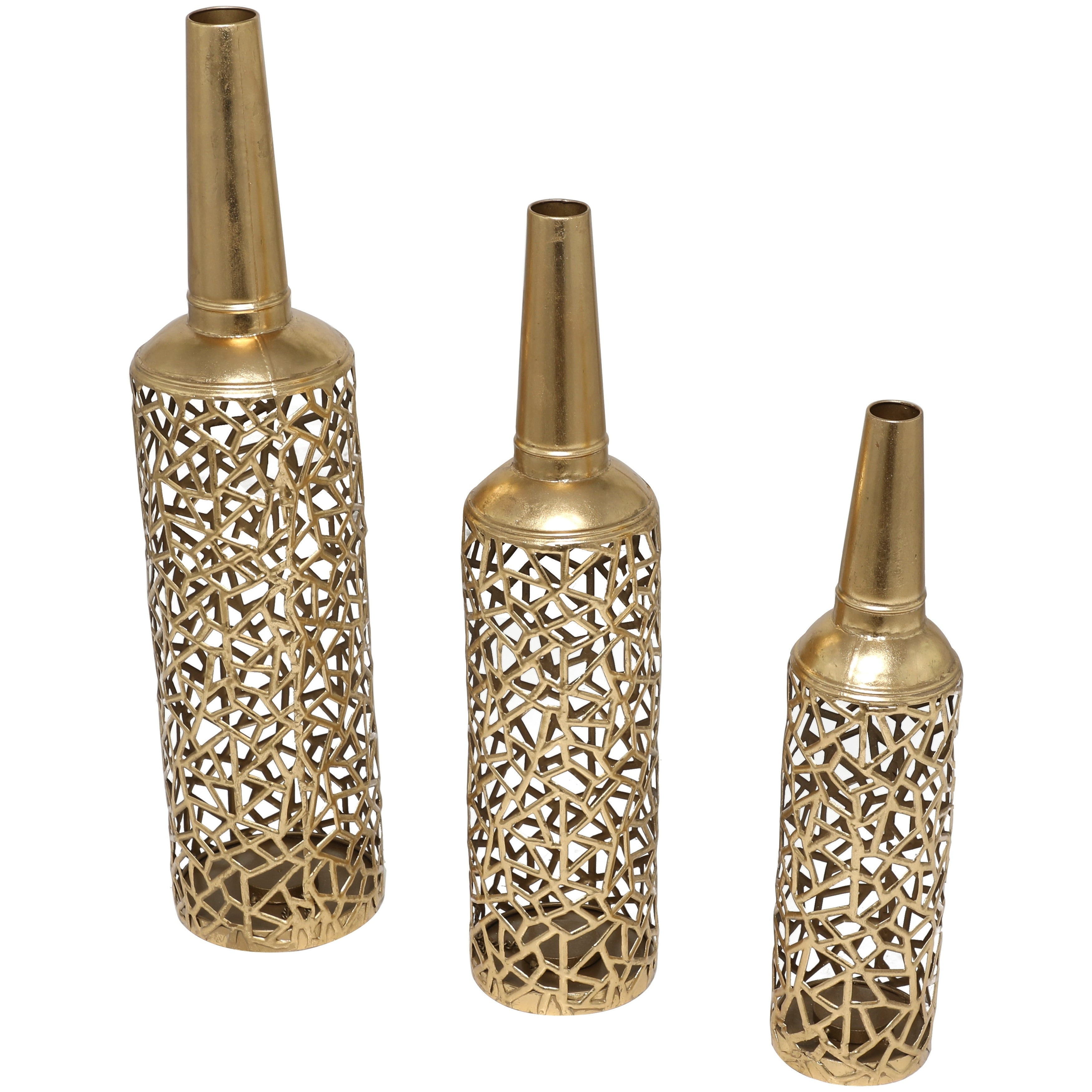 The Novogratz Gold Metal Abstract Patterned Decorative Vase with Open Frame Design (Set of 3) - 30, 25, 21H