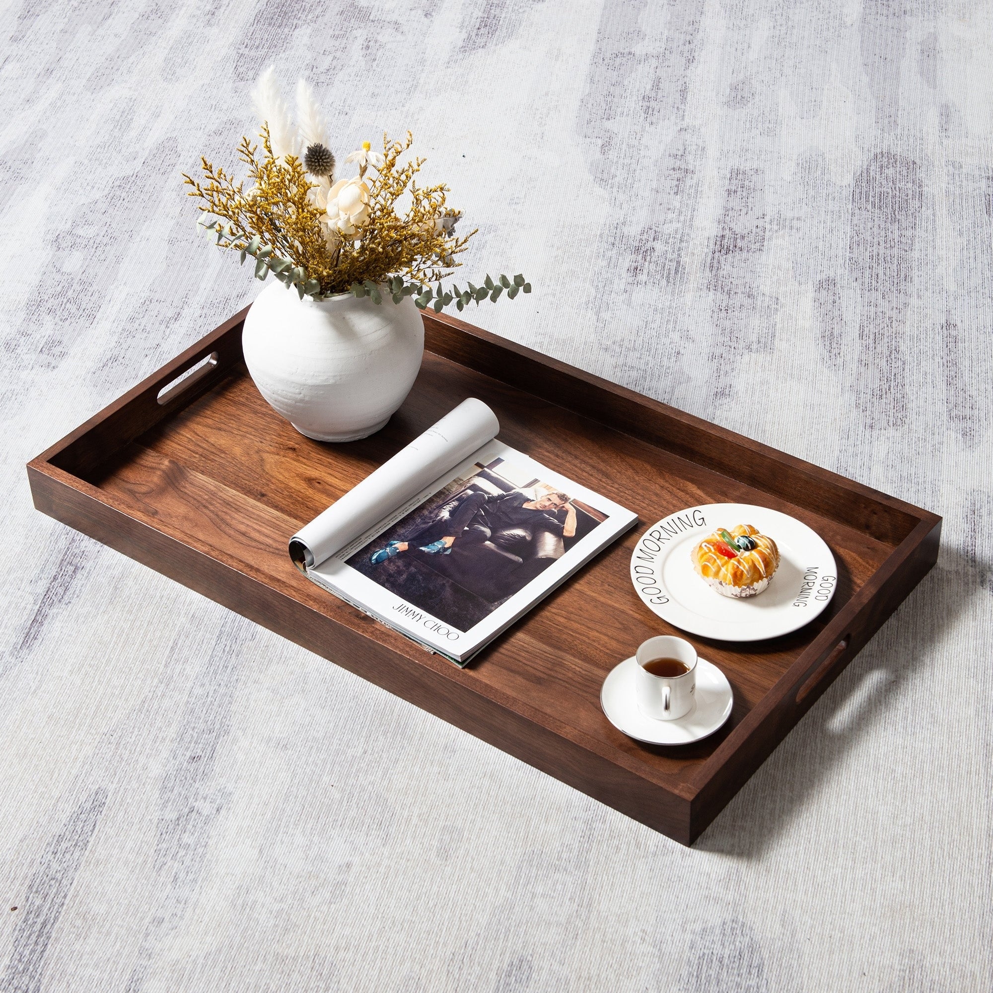 Rectangle Black Walnut Wood Serving Tray Ottoman Tray