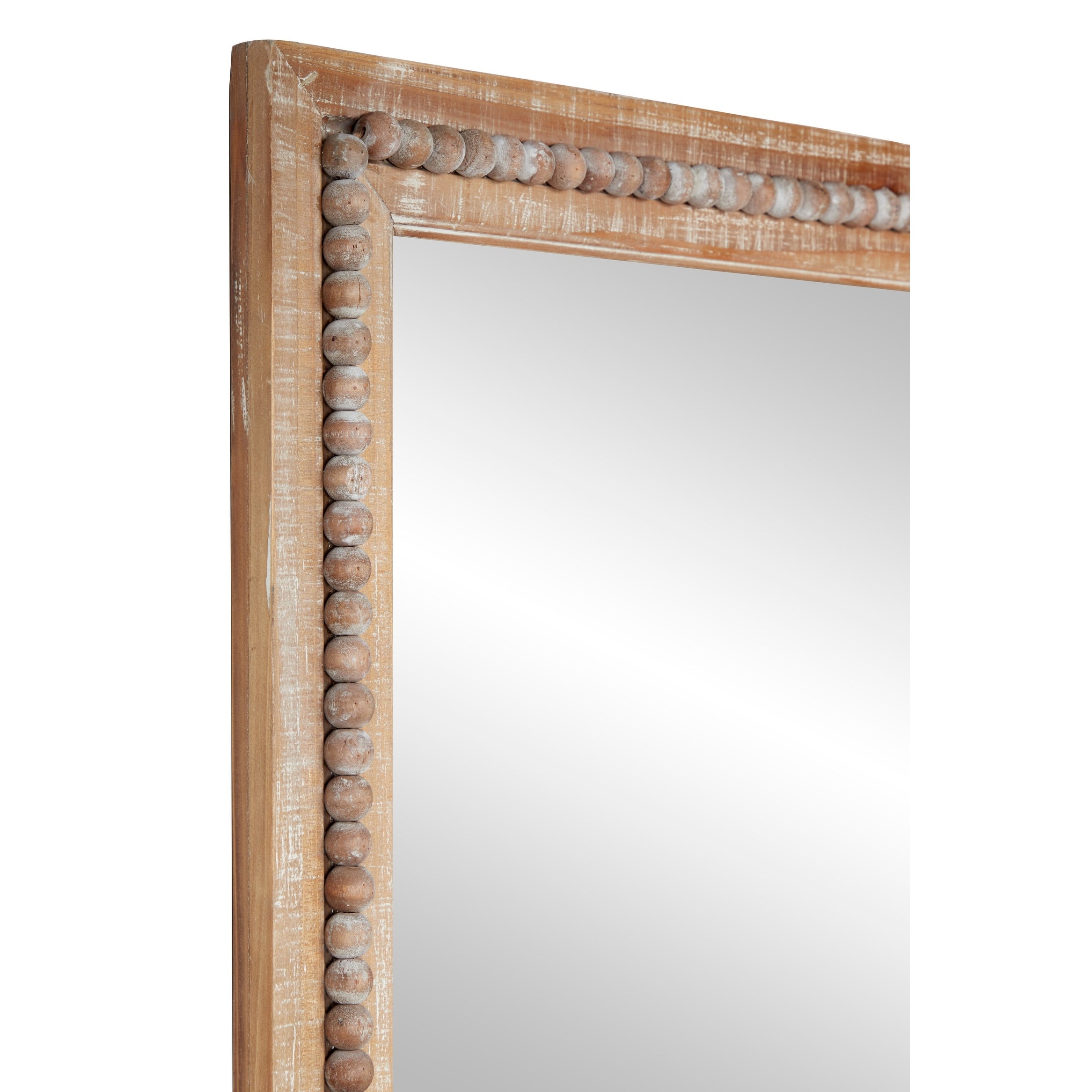 Wood Distressed Wall Mirror with Beaded Detailing - Light Brown or Brown - Roche River Decor