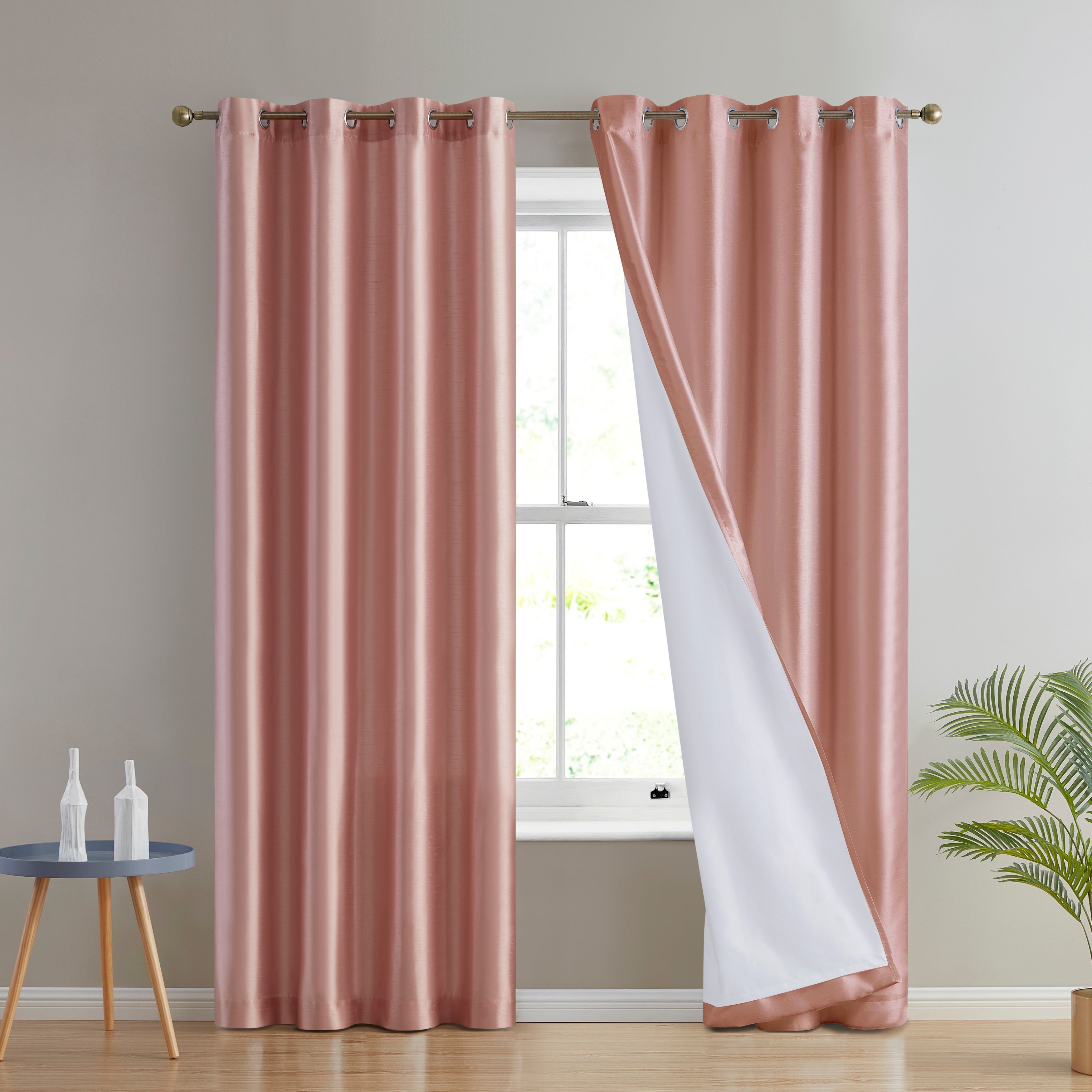 HLC.me Jefferson Faux Silk Semi Sheer Light Filtering Lined Grommet Window Curtain Bedroom, 2 Panels