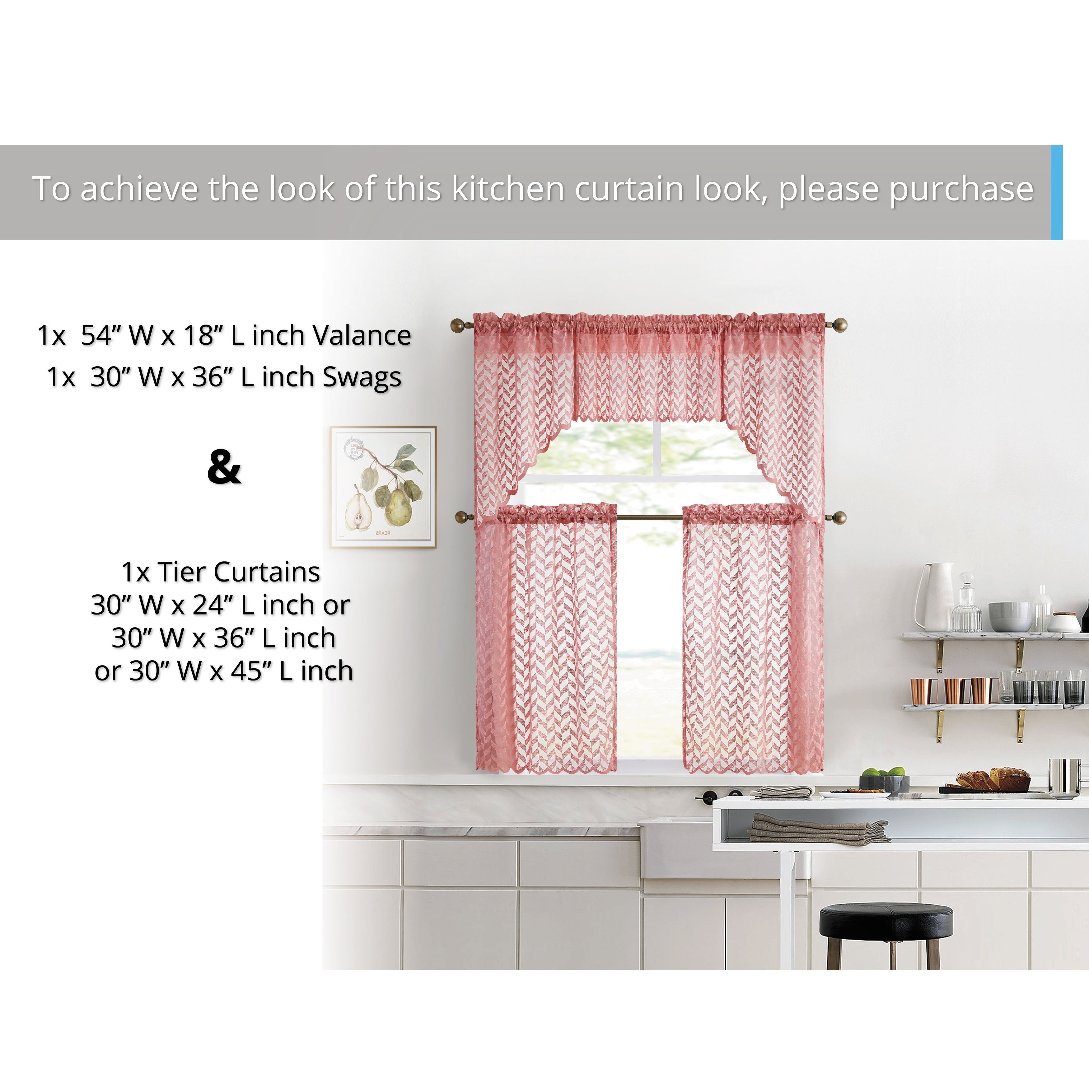 HLC.me Herringbone Lace Sheer Kitchen Cafe Curtain Tiers Swags Valance for Small Windows & Bathroom