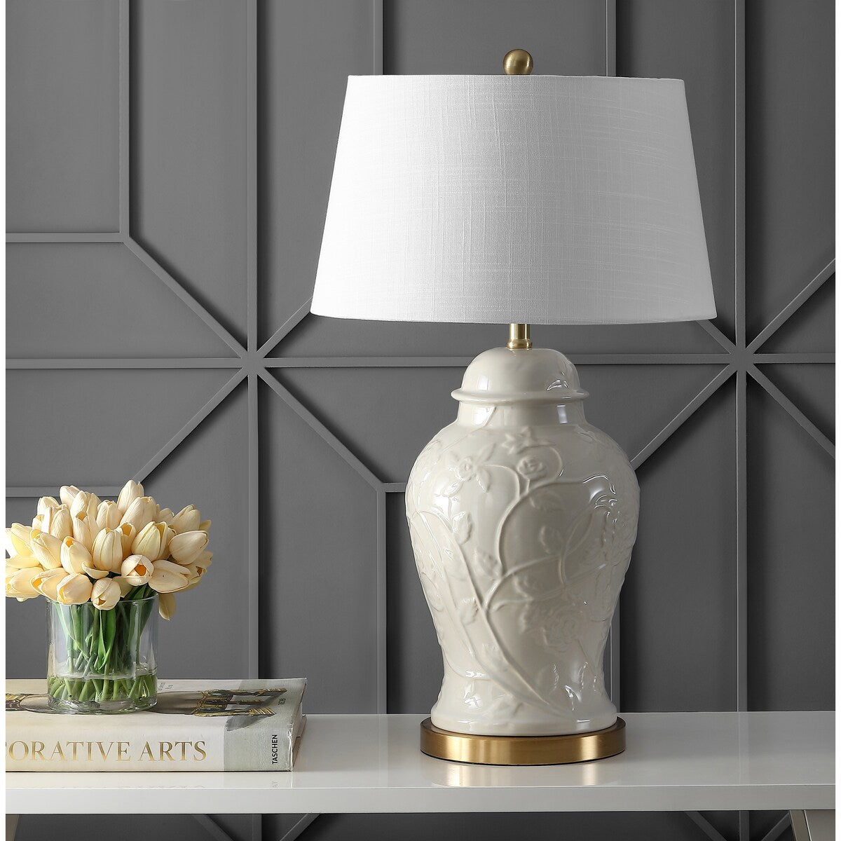 Chi 29.5 Ceramic Classic Traditional LED Lamp Table Lamp, Cream by JONATHAN Y