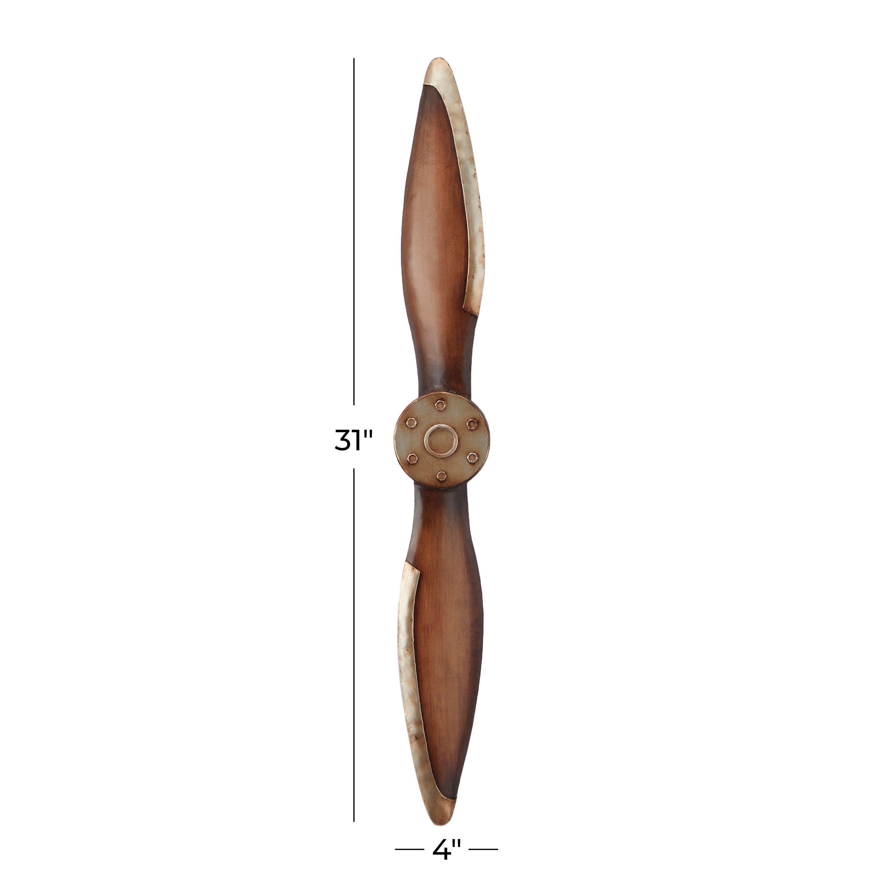 Vintage Brown Metal 2 Blade Airplane Propeller Wall Decor with Aviation Detailing