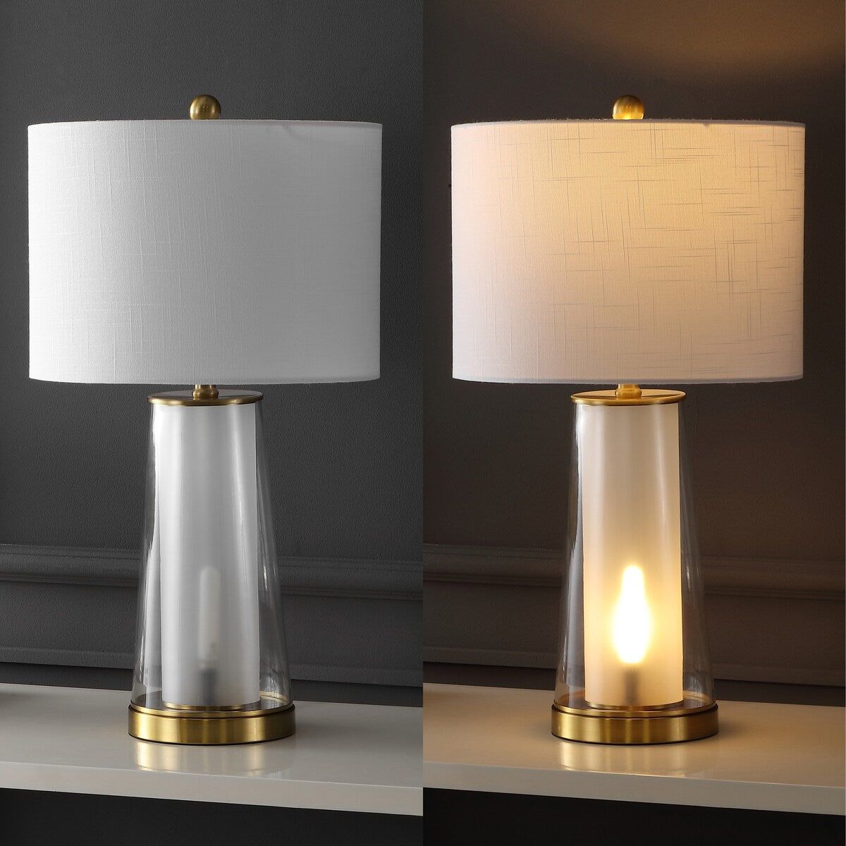 Celerie 26 Modern Minimalist Glass/Iron Nightlight LED Table Lamp, (Set of 2) by JONATHAN Y