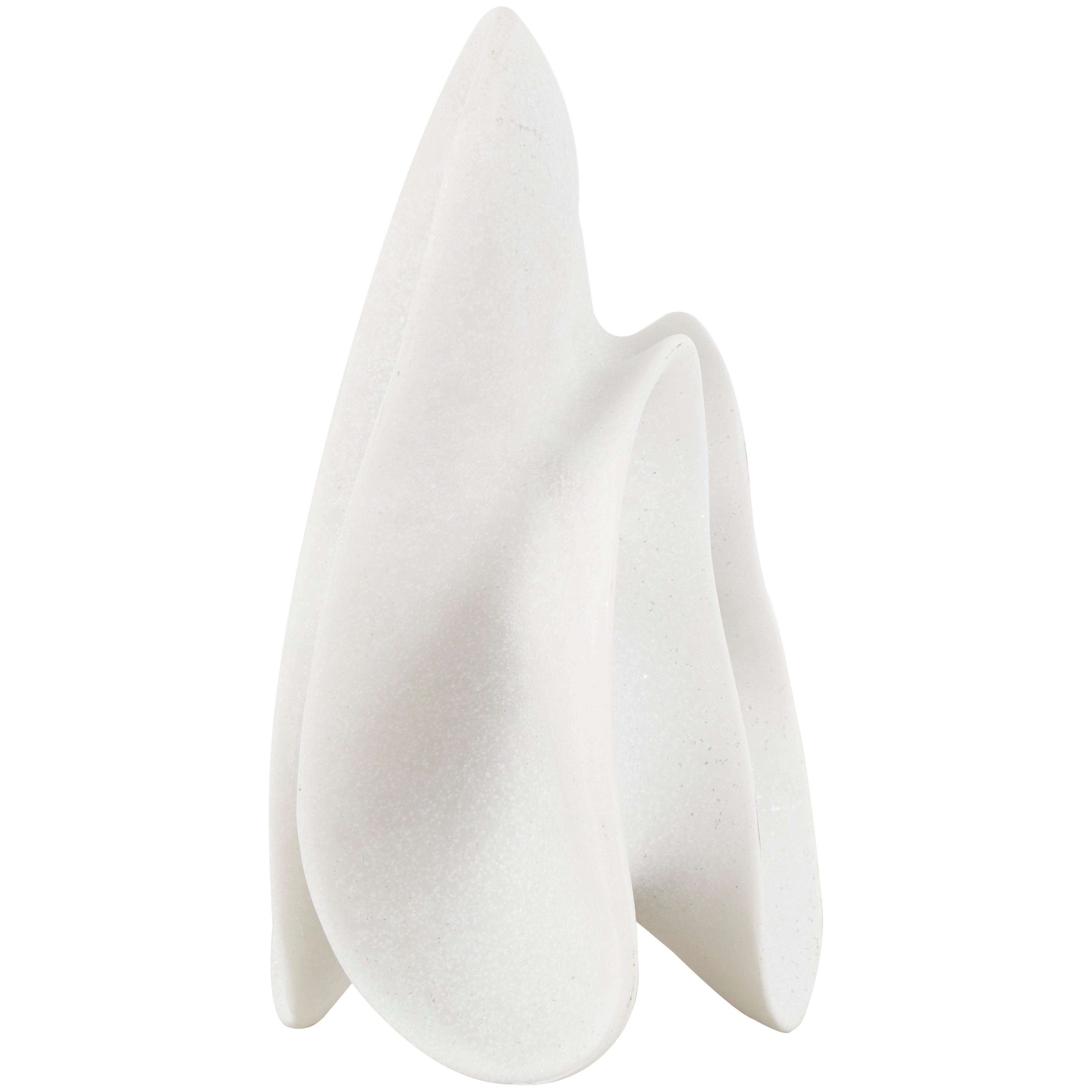 White Polystone Wavy Shaped Abstract Sculpture with Cutouts and Speckled Texturing