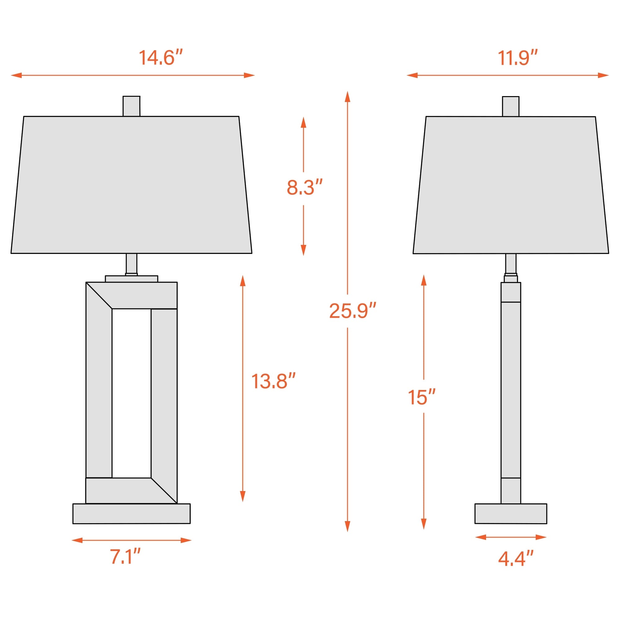 25.9 Rectangle Cotton Shade Wood Table Lamps Set of 2