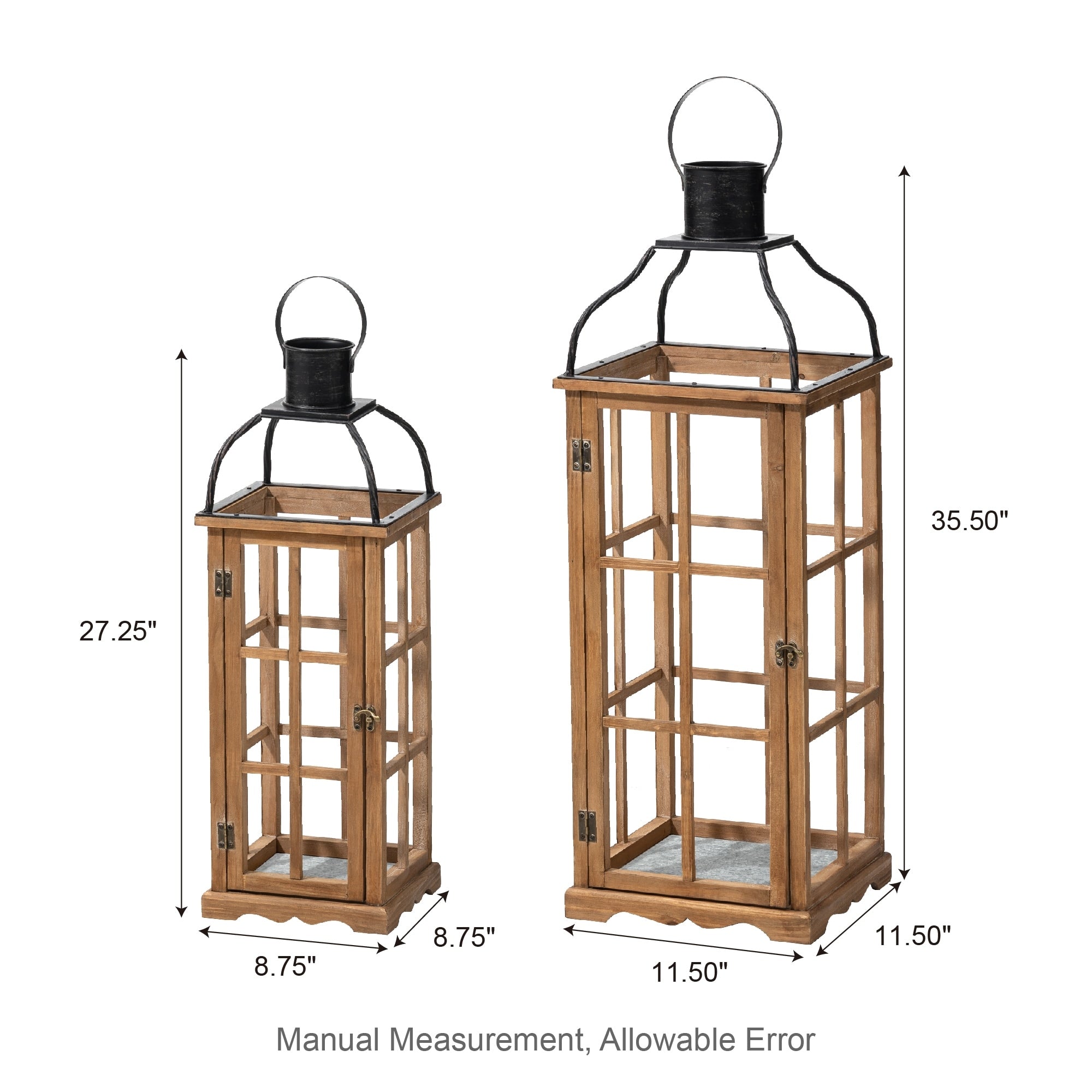 Glitzhome Oversized Farmhouse Wooden Metal Cage Candle Holders Patio Hanging Decorative Lanterns (Set of 2)