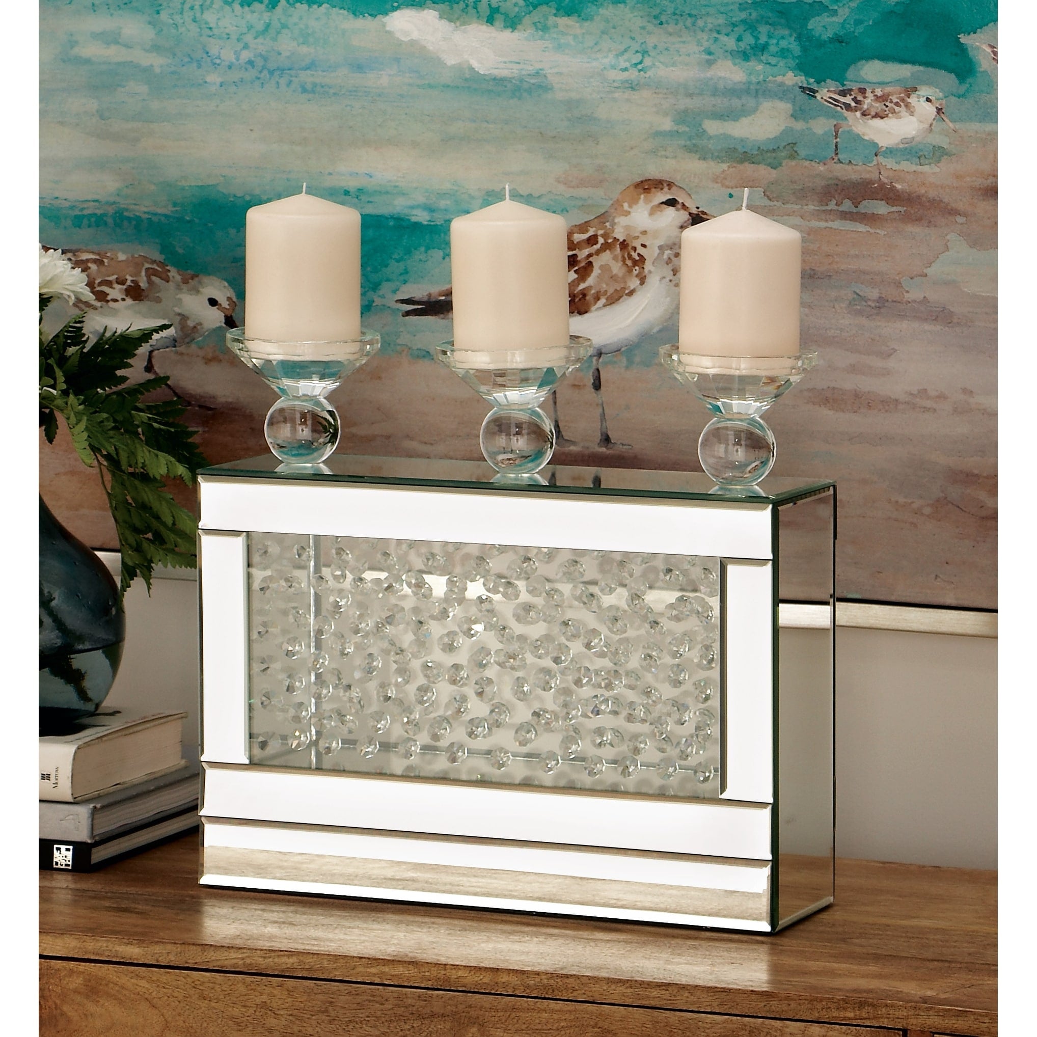 Glass Pillar Candle Holder with Floating Crystals