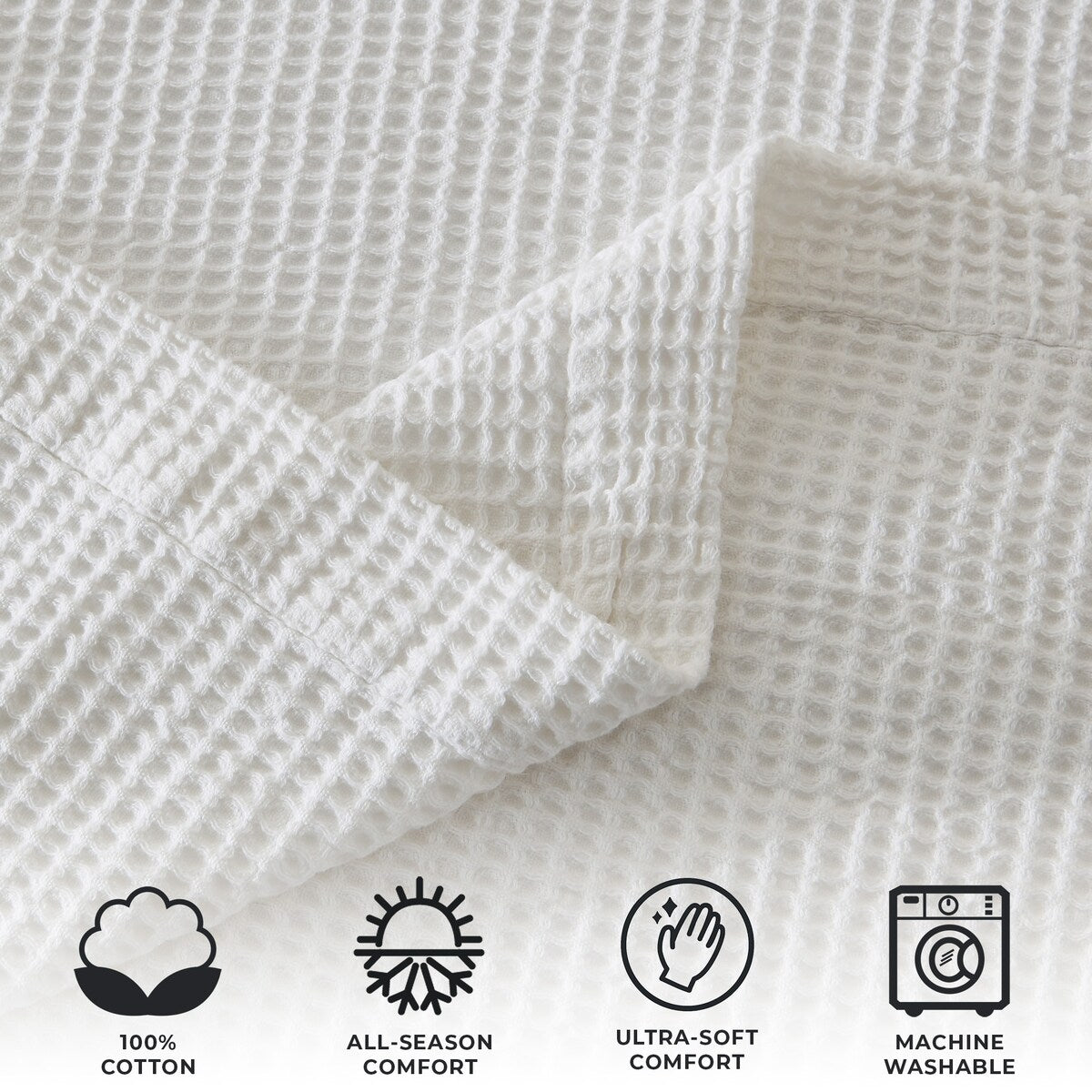 Linery & Co. 100% Cotton All-Season Lightweight Waffle Weave Knit Throw Blanket