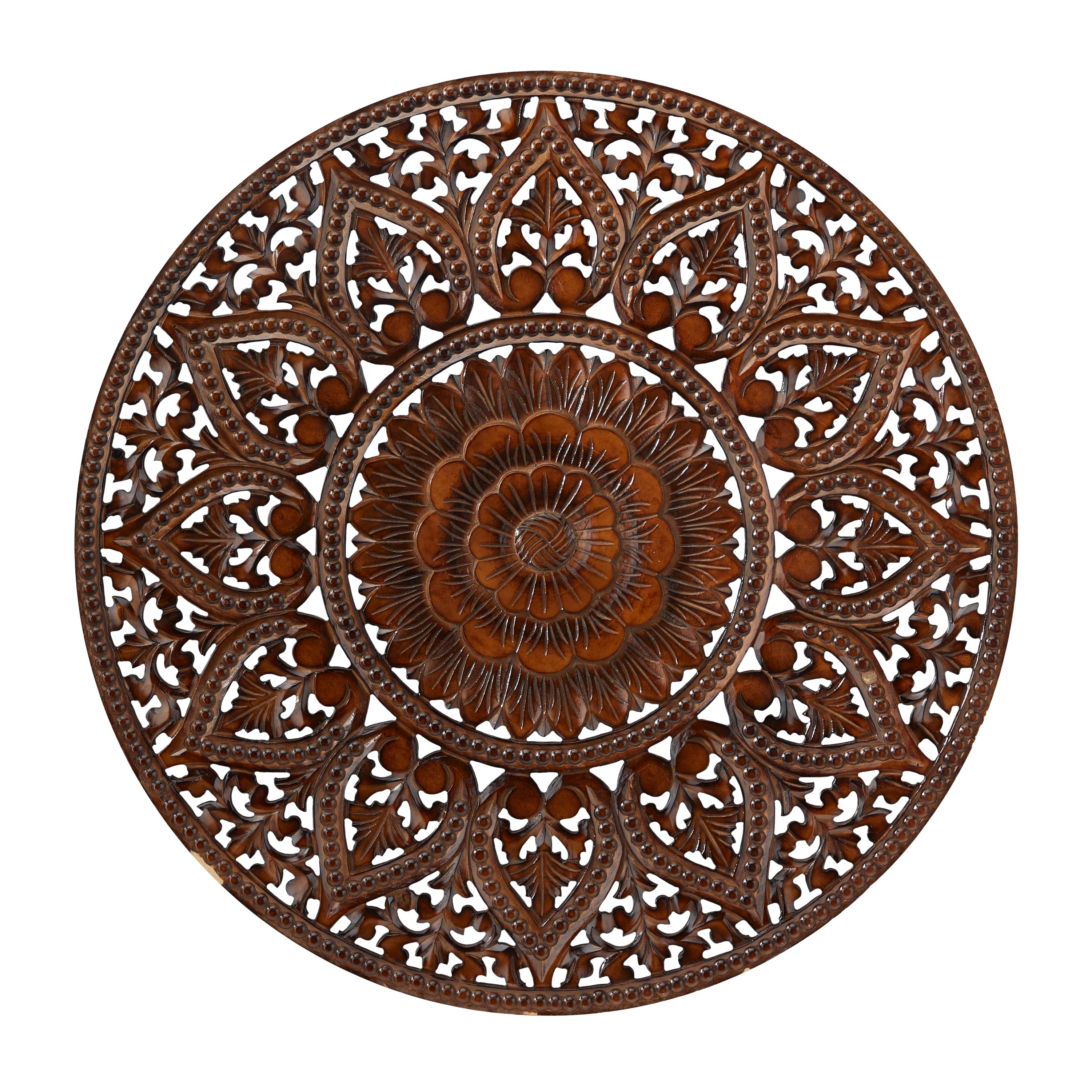 Wooden Handmade Intricately Carved Floral Wall Decor with Mandala Design - Brown or White