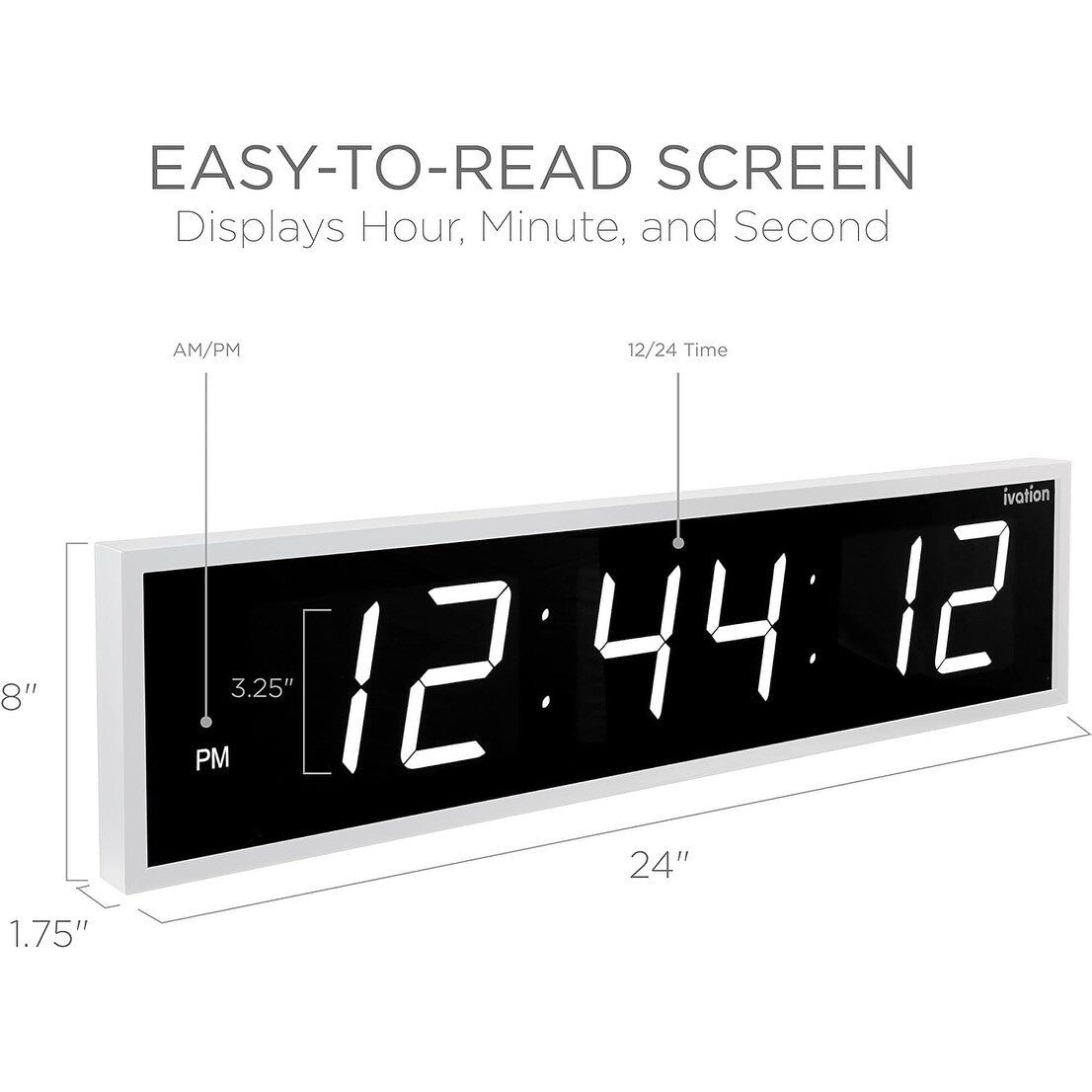 Ivation Large Digital Wall Clock, LED Display W/Timer