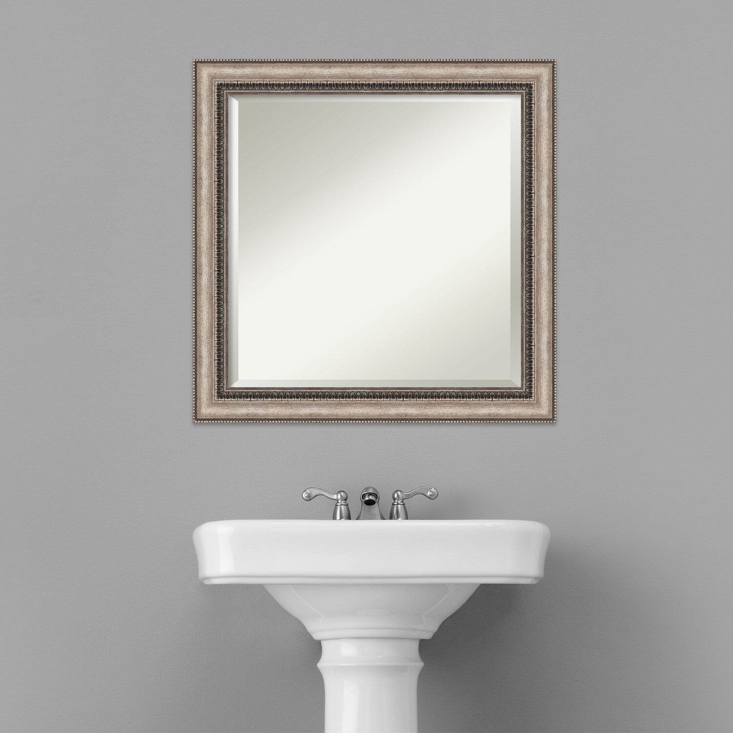 Beveled Bathroom Wall Mirror - Lyla Ornate Silver Frame - Lyla Ornate Silver