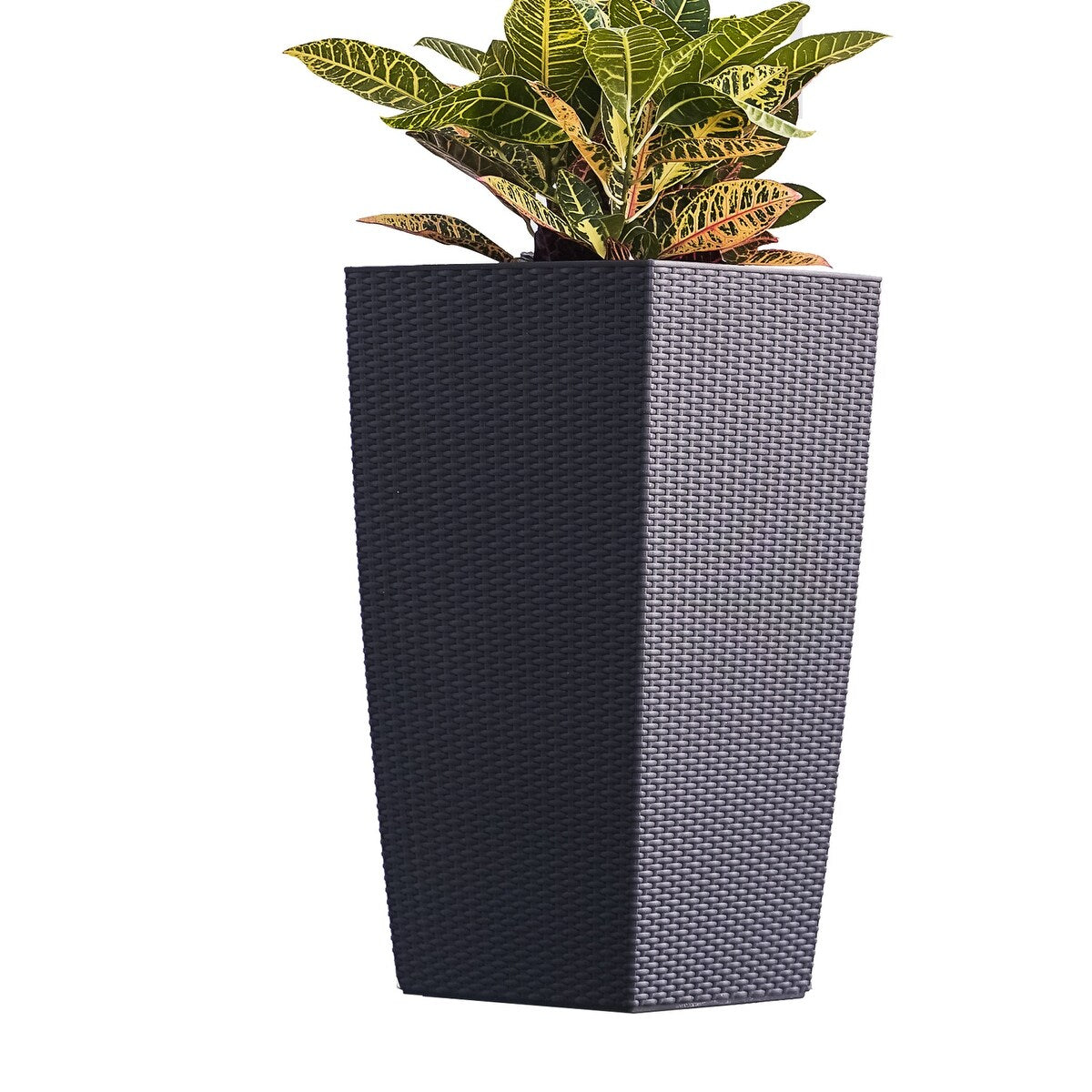 XBrand 30 H Rattan Self Watering Indoor Outdoor Square Planter Pot, Tall Decorative Gardening Pot, Home Décor Accent