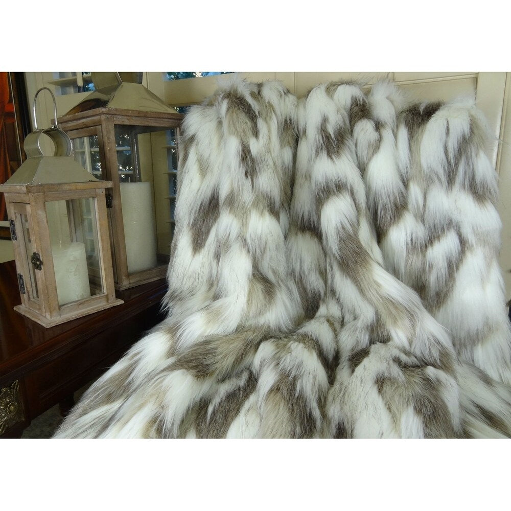 Thomas Collection Handmade Ivory Beige Faux Fox Throw Blanket