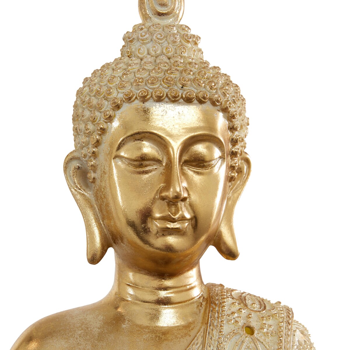 Polystone Buddha Meditating Decorative Sculpture with Intricate Carvings and Mirrored Embellishments - Gold - Roche River Decor