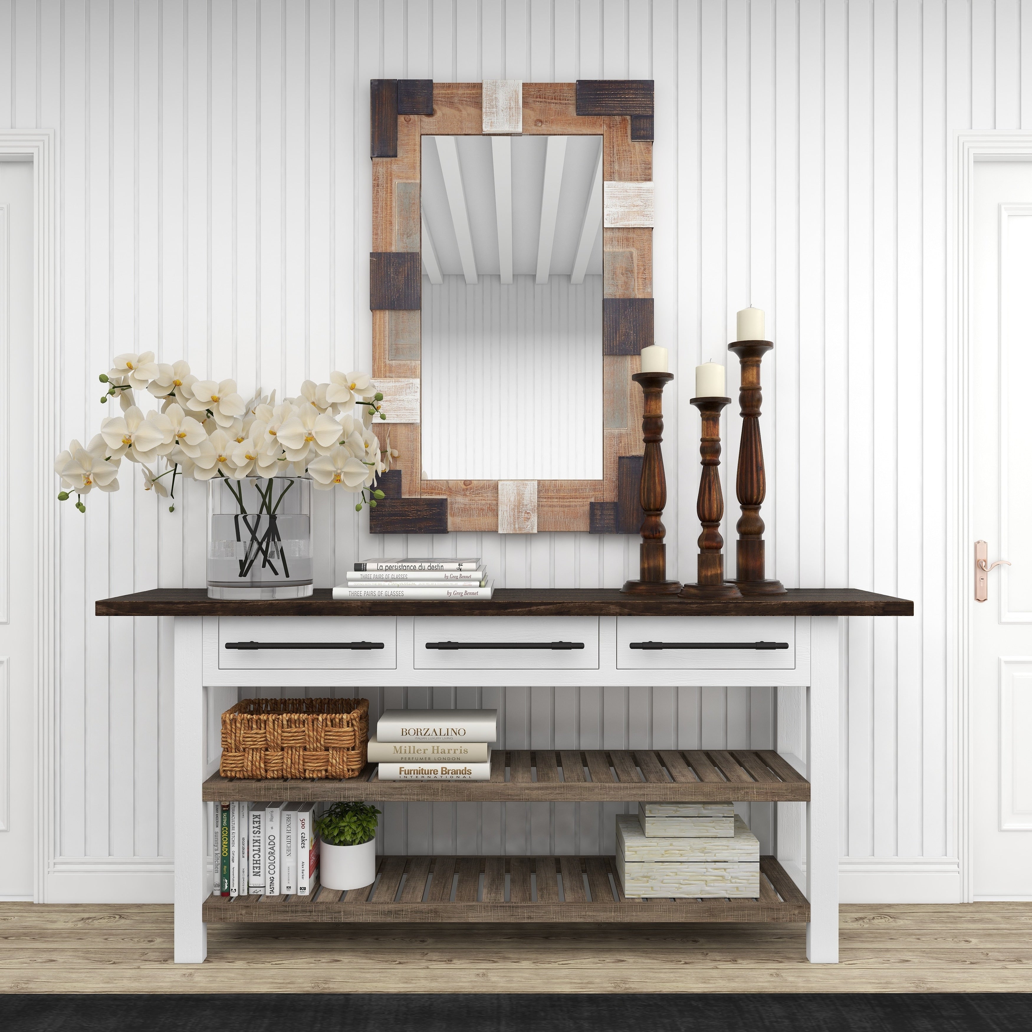 Brown MDF Farmhouse Wall Mirror 46 x 29 x 2 - 29 x 2 x 46