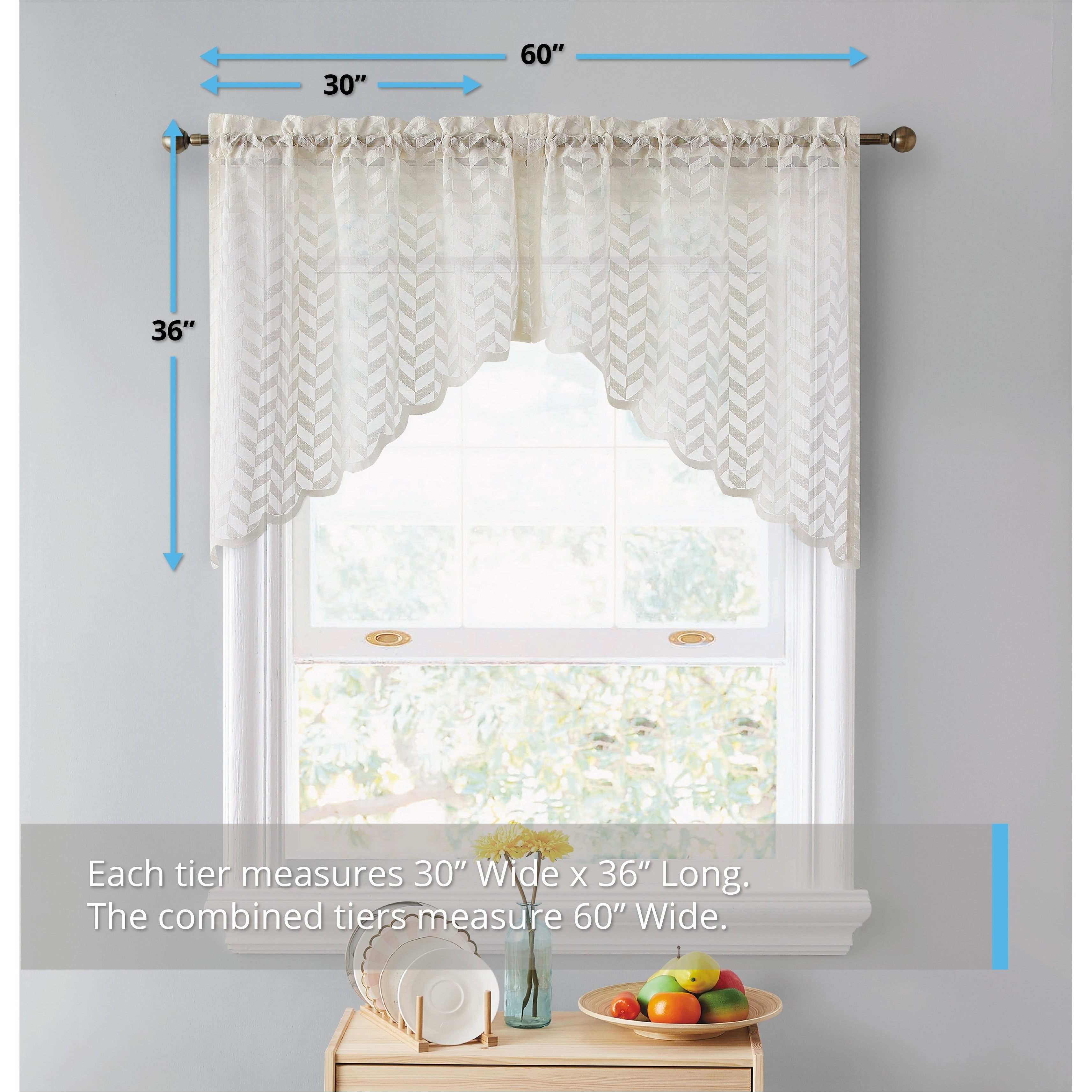 HLC.me Herringbone Lace Sheer Kitchen Cafe Curtain Tiers Swags Valance for Small Windows & Bathroom