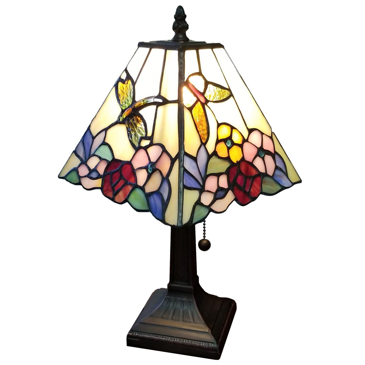 Tiffany Style Mini Accent Lamp Mission 15 Tall Stained Glass Flower Hummingbird Butterfly Handmade AM248TL08B Amora Lighting