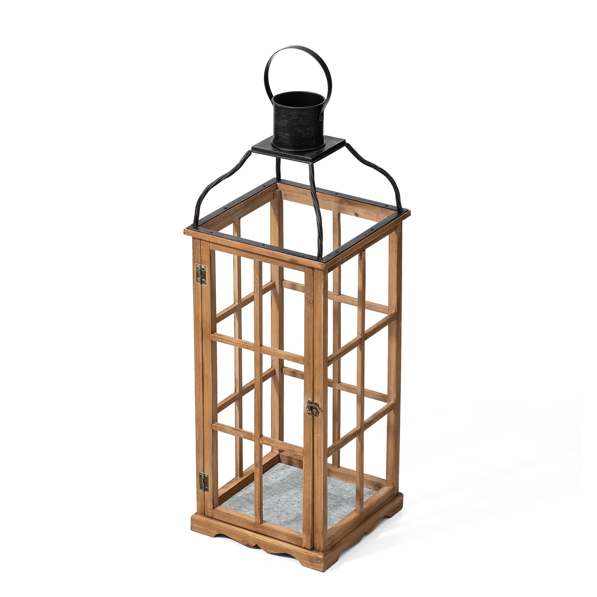 Glitzhome Oversized Farmhouse Wooden Metal Cage Candle Holders Patio Hanging Decorative Lanterns (Set of 2)