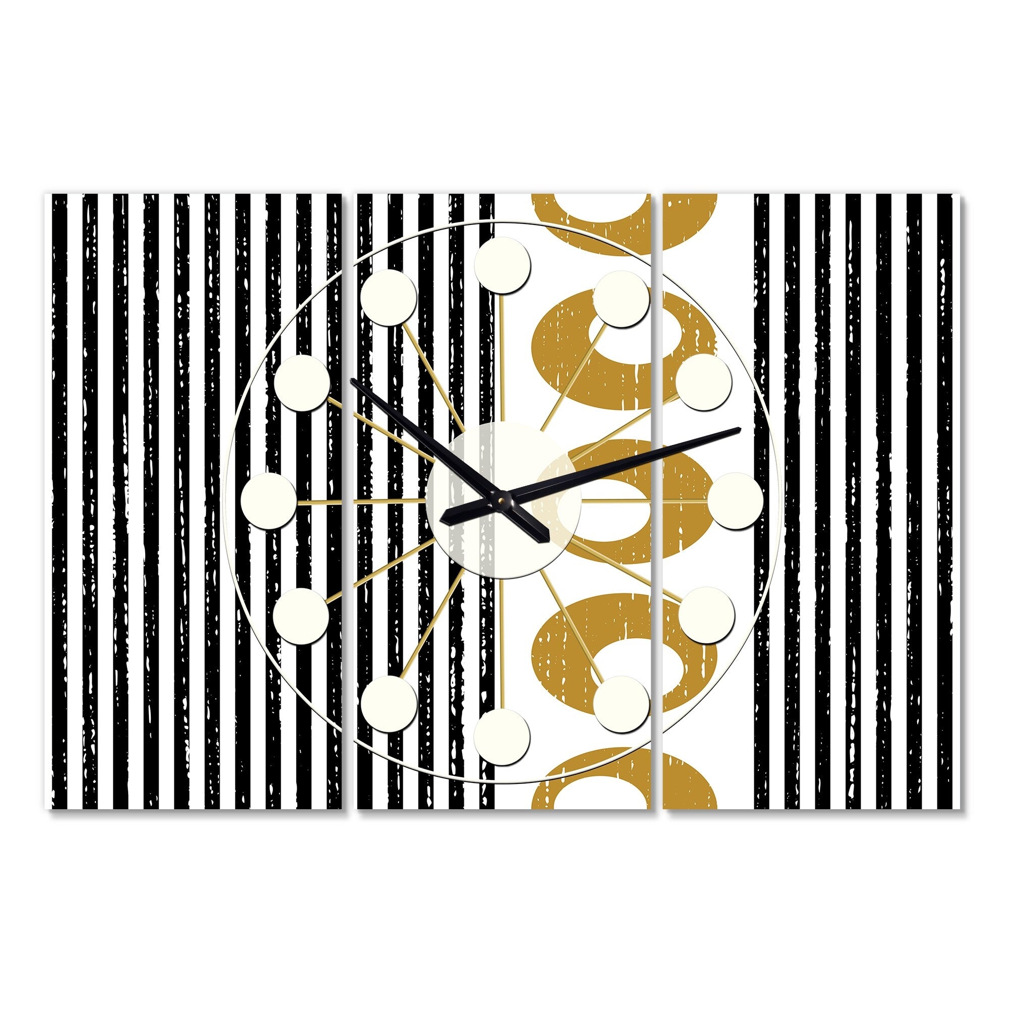 Designart 'Vertical Retro Geometrical Pattern I' Oversized Mid-Century wall clock - 3 Panels