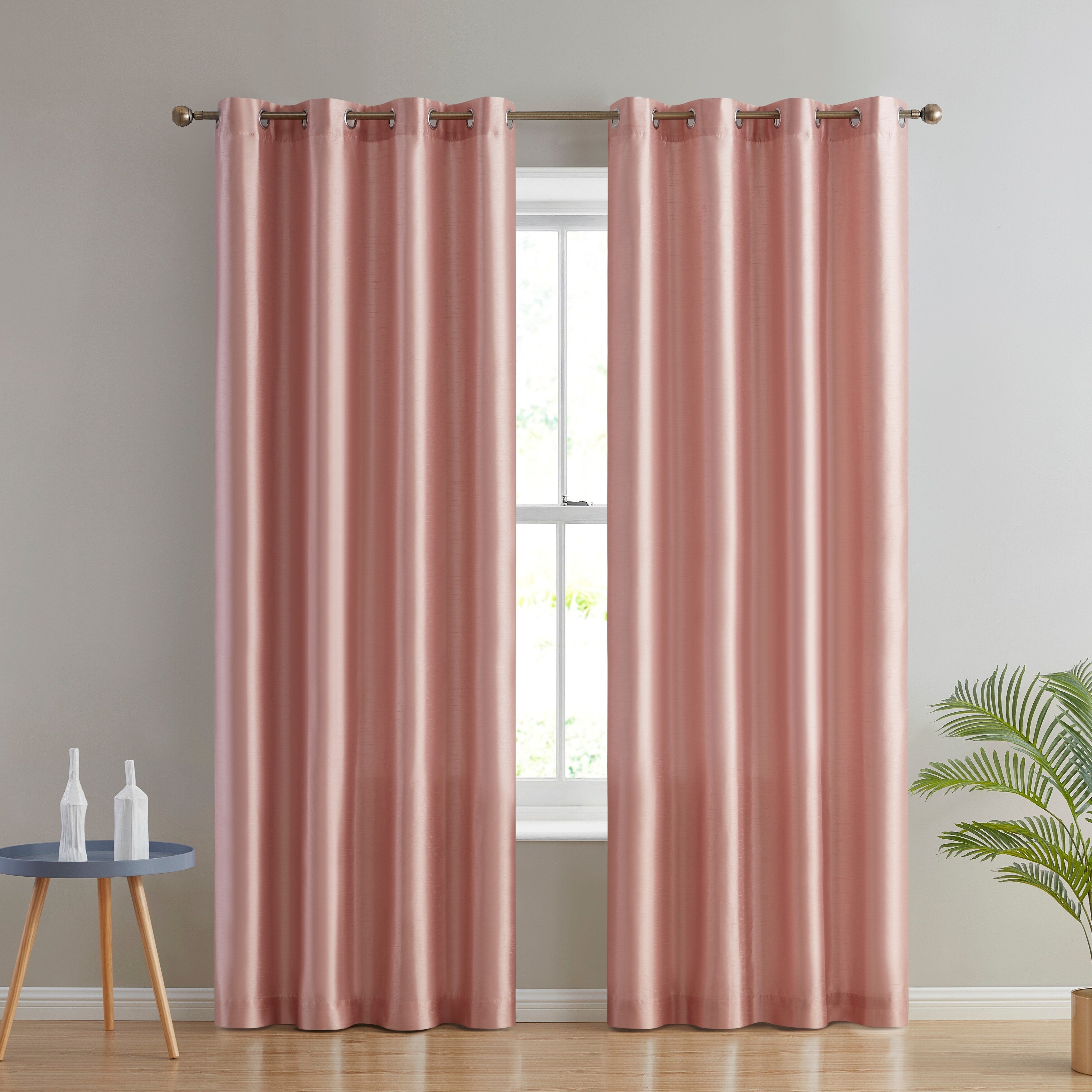 HLC.me Jefferson Faux Silk Semi Sheer Light Filtering Lined Grommet Window Curtain Bedroom, 2 Panels