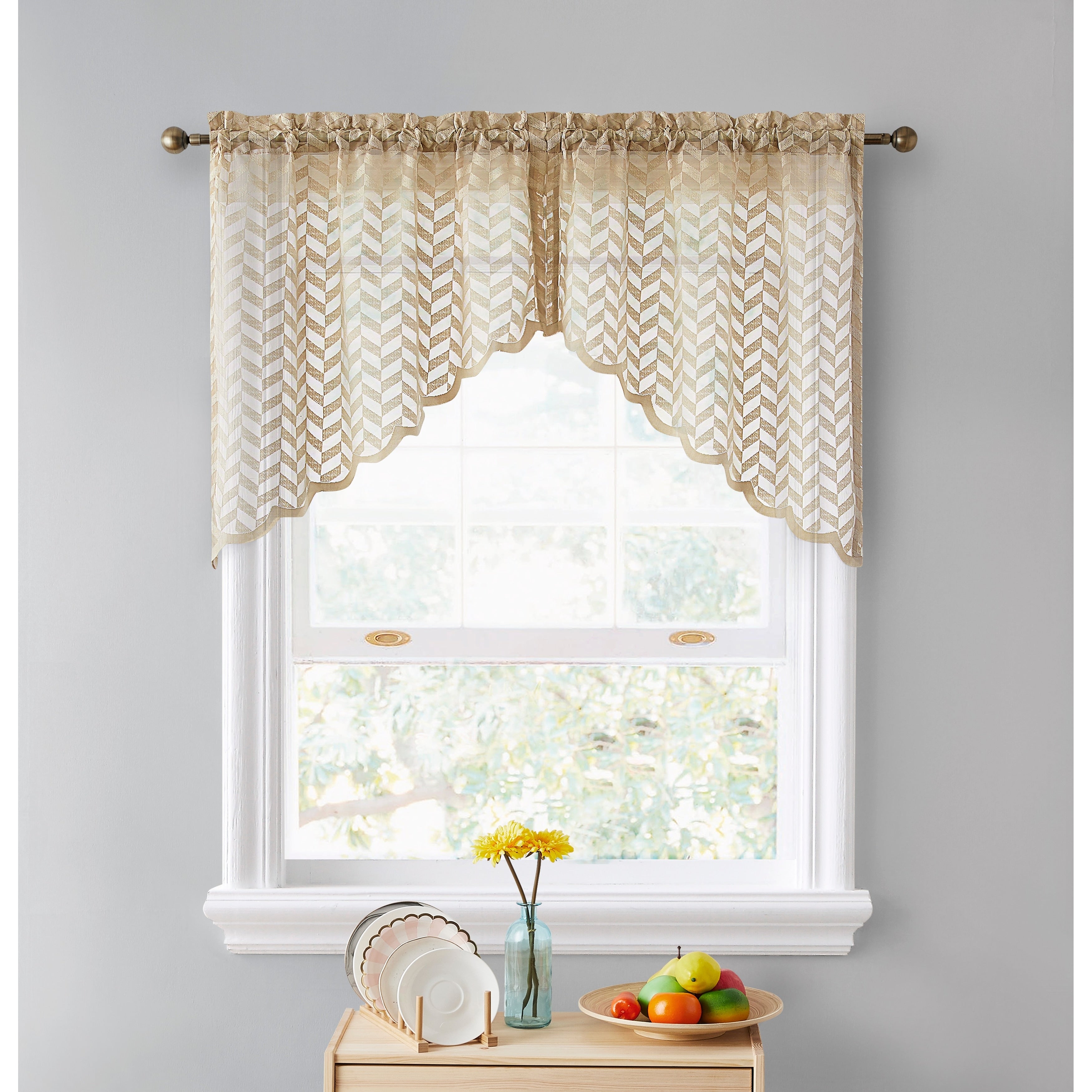 HLC.me Herringbone Lace Sheer Kitchen Cafe Curtain Tiers Swags Valance for Small Windows & Bathroom