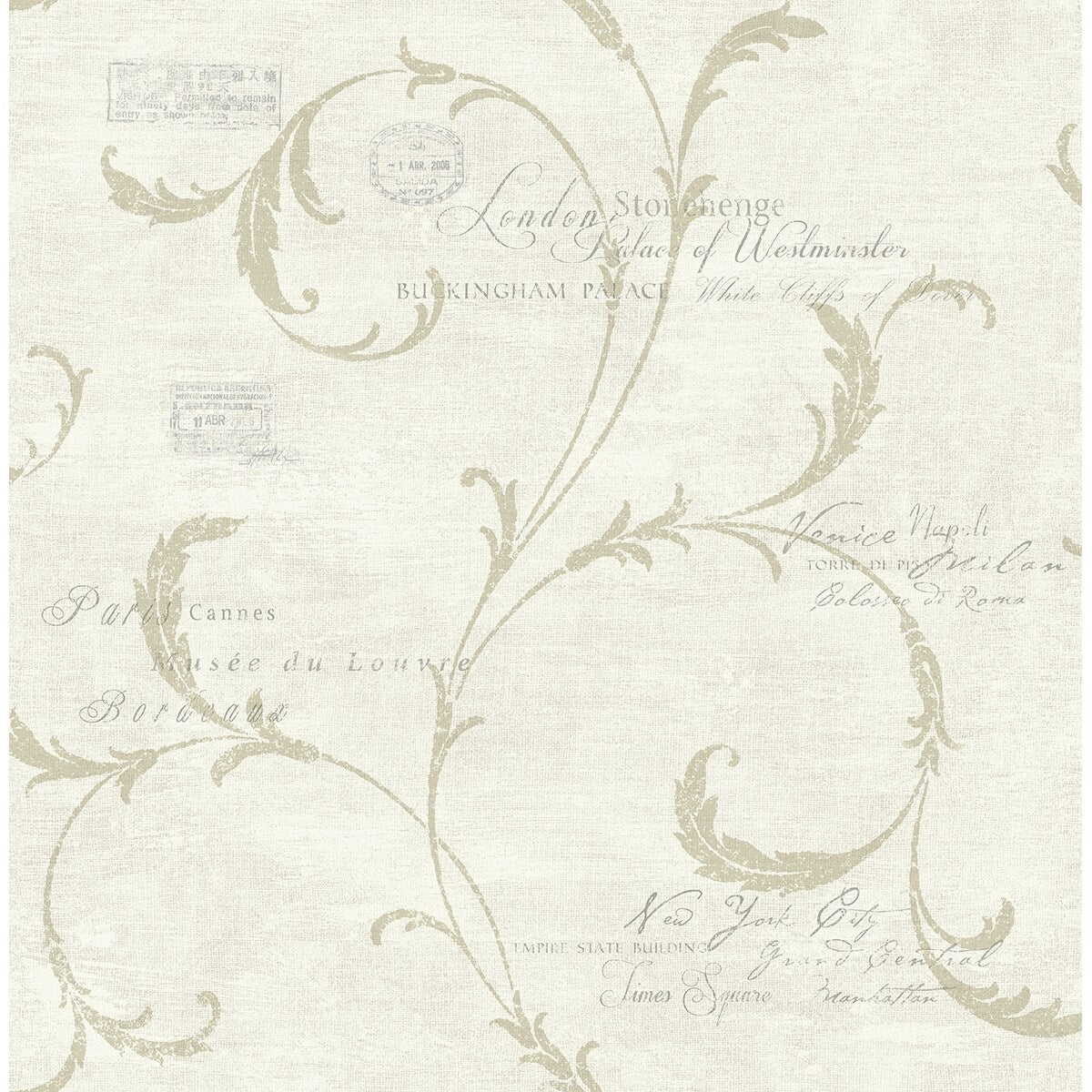 Seabrook Designs Carlyle Scroll and Stamps Unpasted Wallpaper