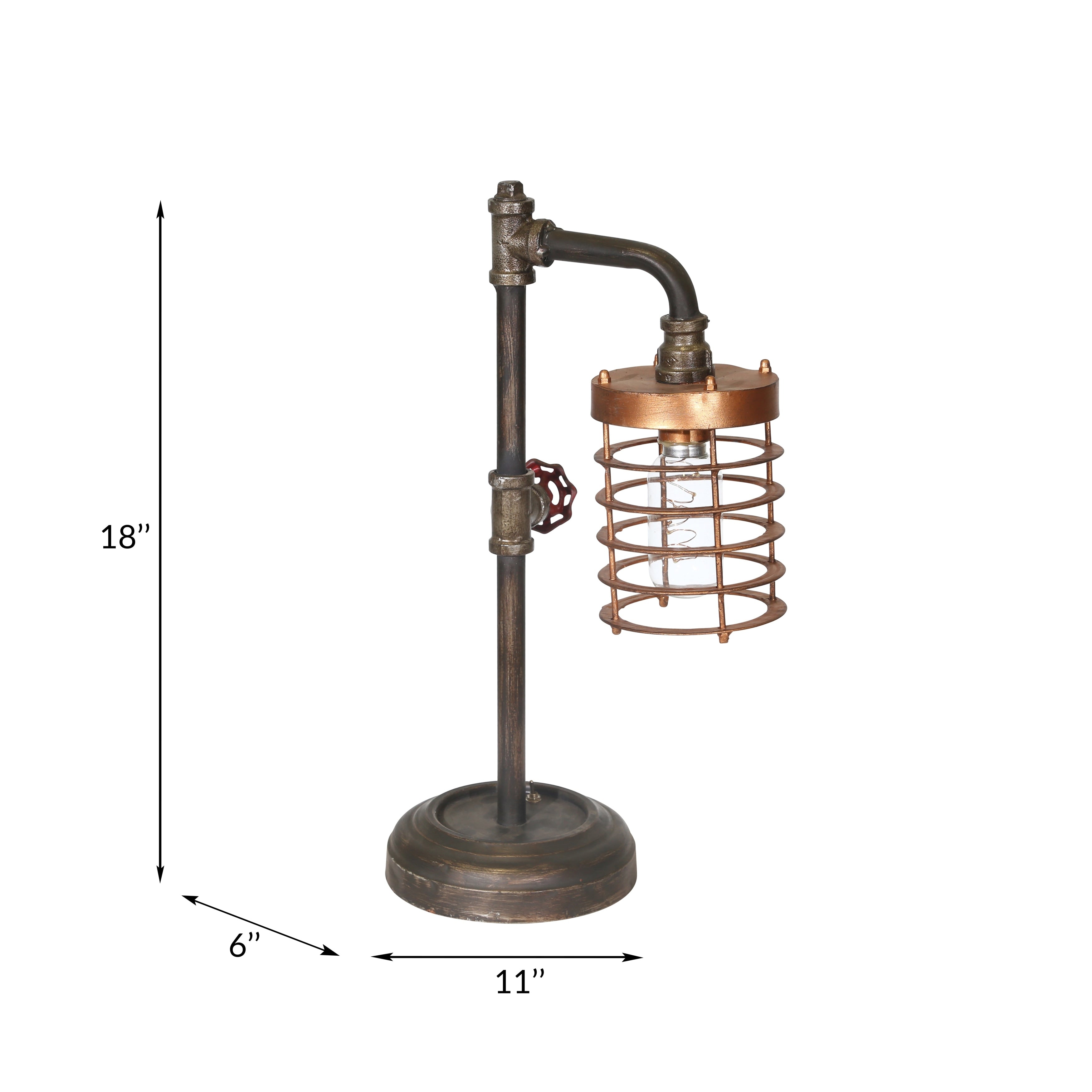 Sagebrook Home Industrial Style Metal Pipe Table Lamp, Bulb Included, Battery Operated, Black and Copper, 11 L x 6 W x 18 H