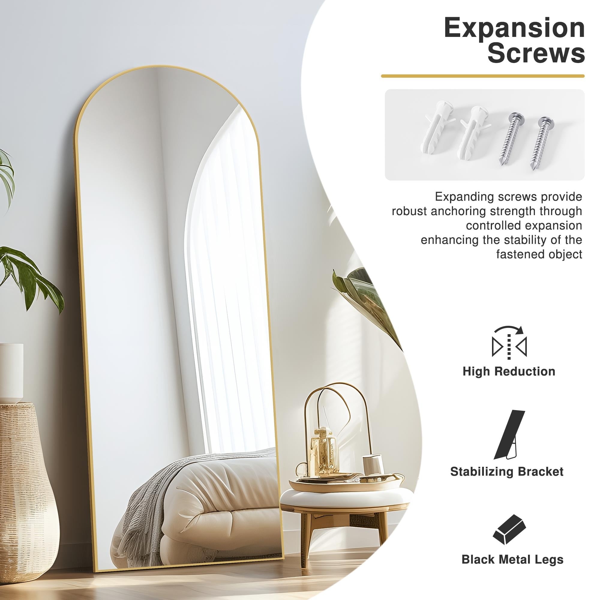 Modern Arched Mirror Full-Length Floor Mirror with Stand