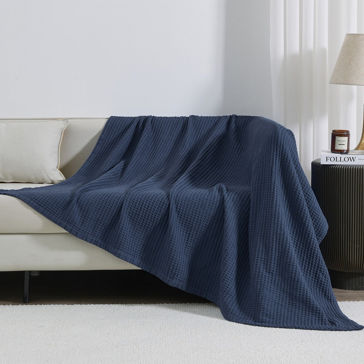 Linery & Co. 100% Cotton All-Season Lightweight Waffle Weave Knit Throw Blanket