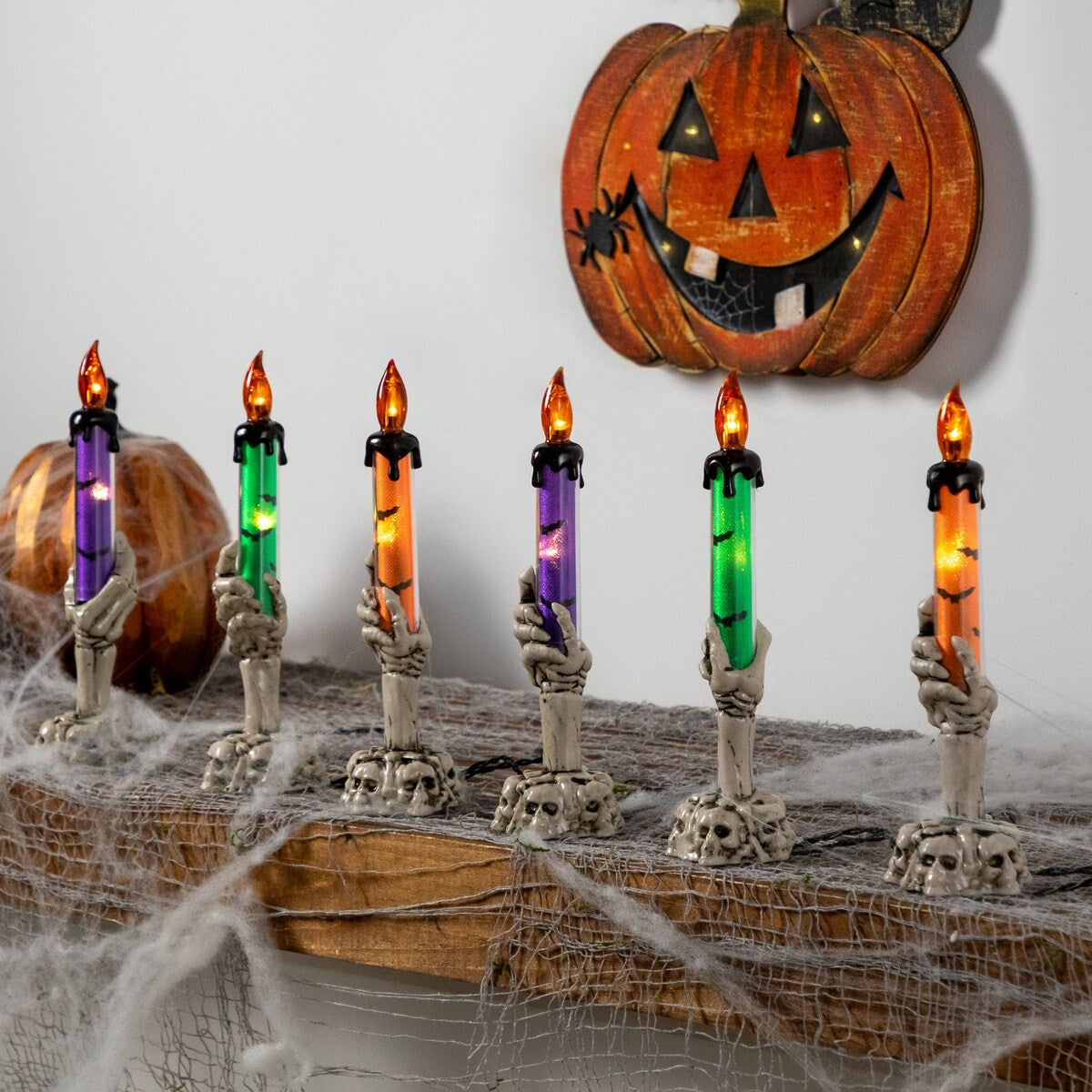 LED Lighted Skeleton Candle Halloween Decorations - 8.5 - Set of 6