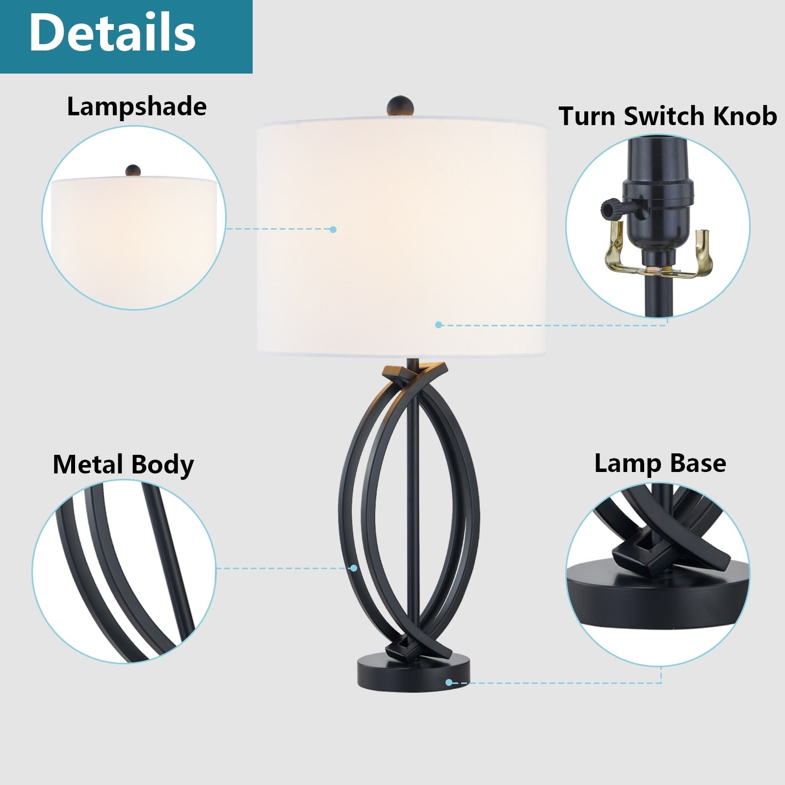 26’ Black Metal Table Lamp Set