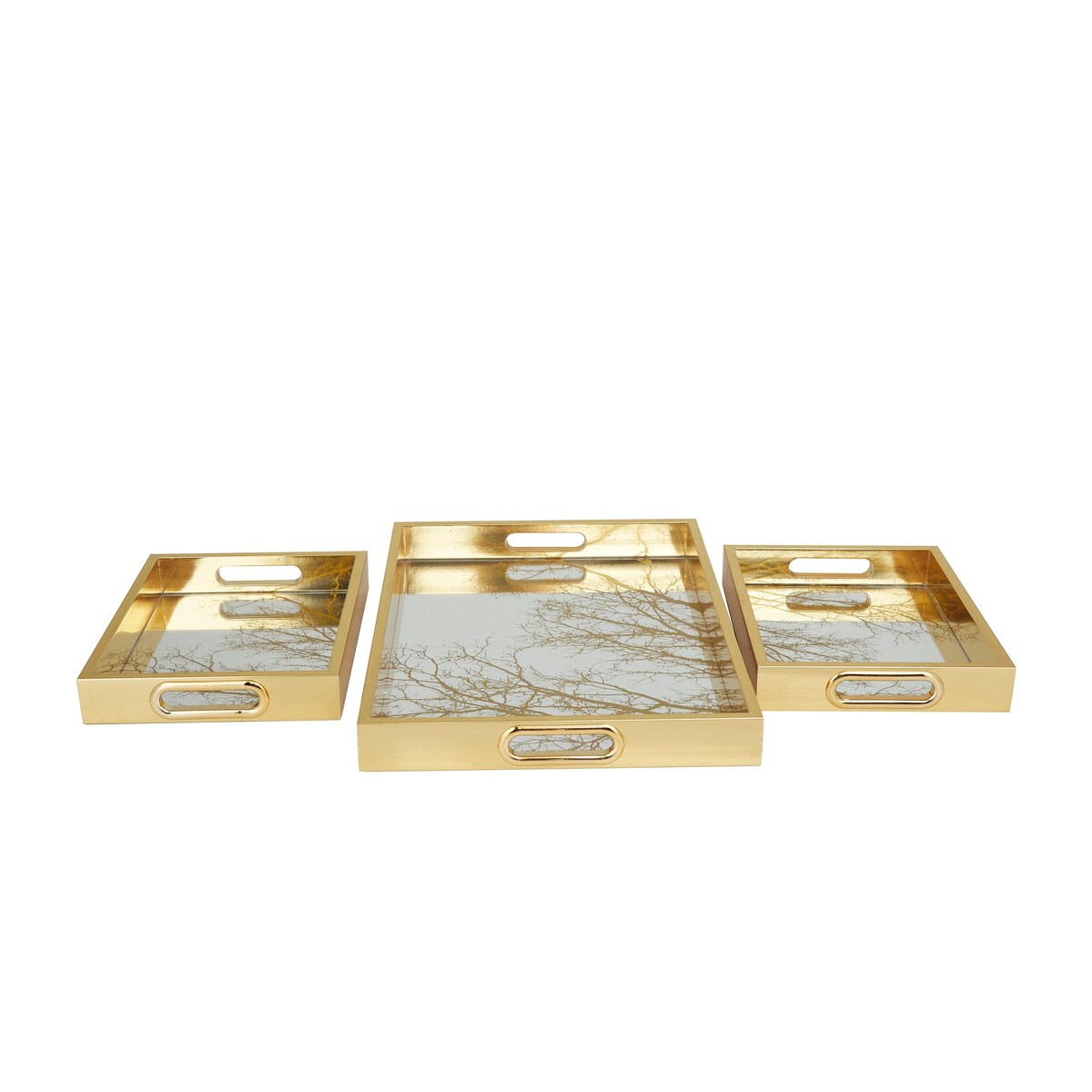 Plastic Geometric Mirrored Living Room Decor Tray - Set of 3 Gold - Roche River Decor