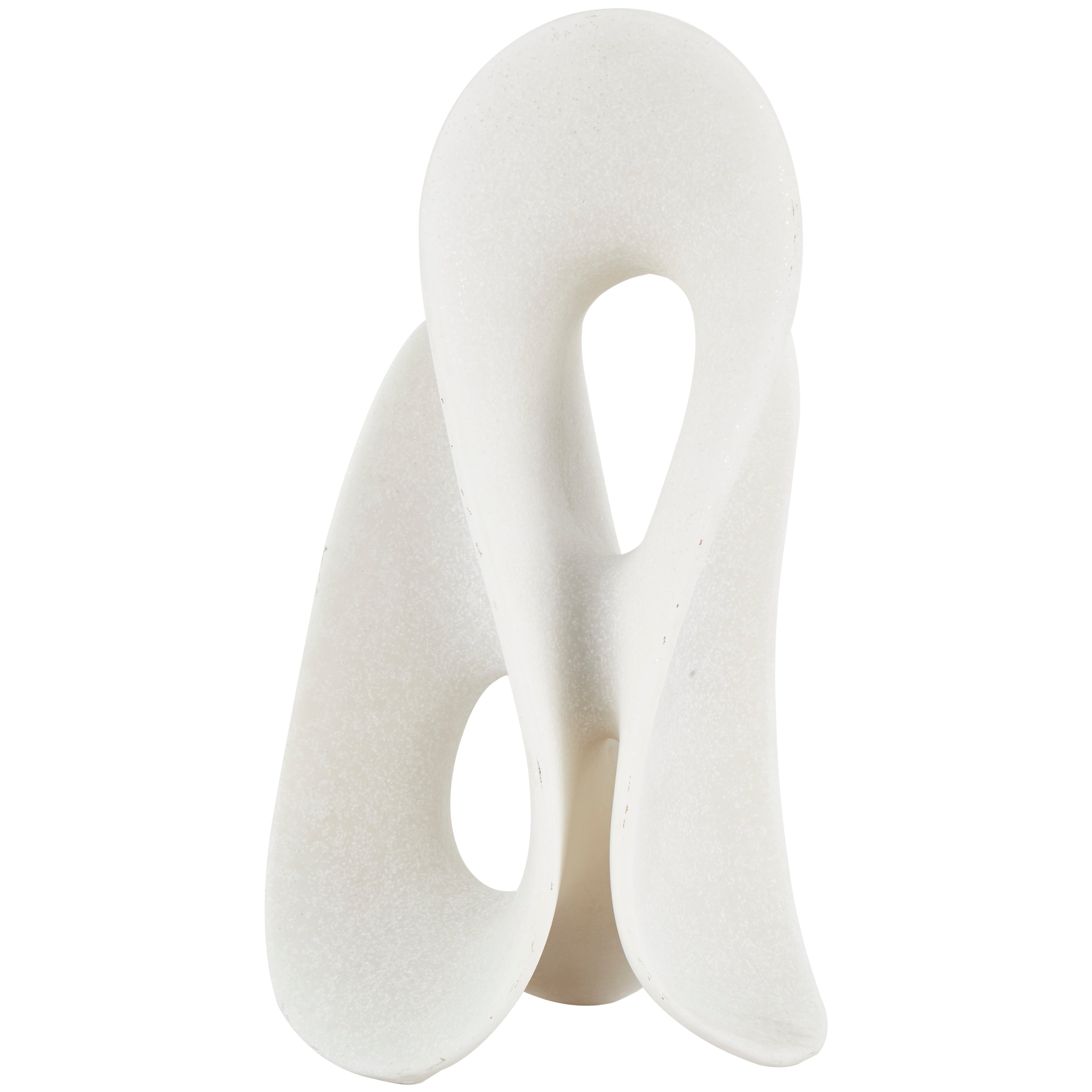 White Polystone Wavy Shaped Abstract Sculpture with Cutouts and Speckled Texturing