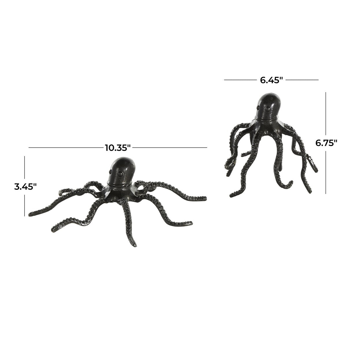 Aluminum Metal Octopus Decorative Sculpture with Textured Tentacles - Set of 2 Black - Roche River Decor