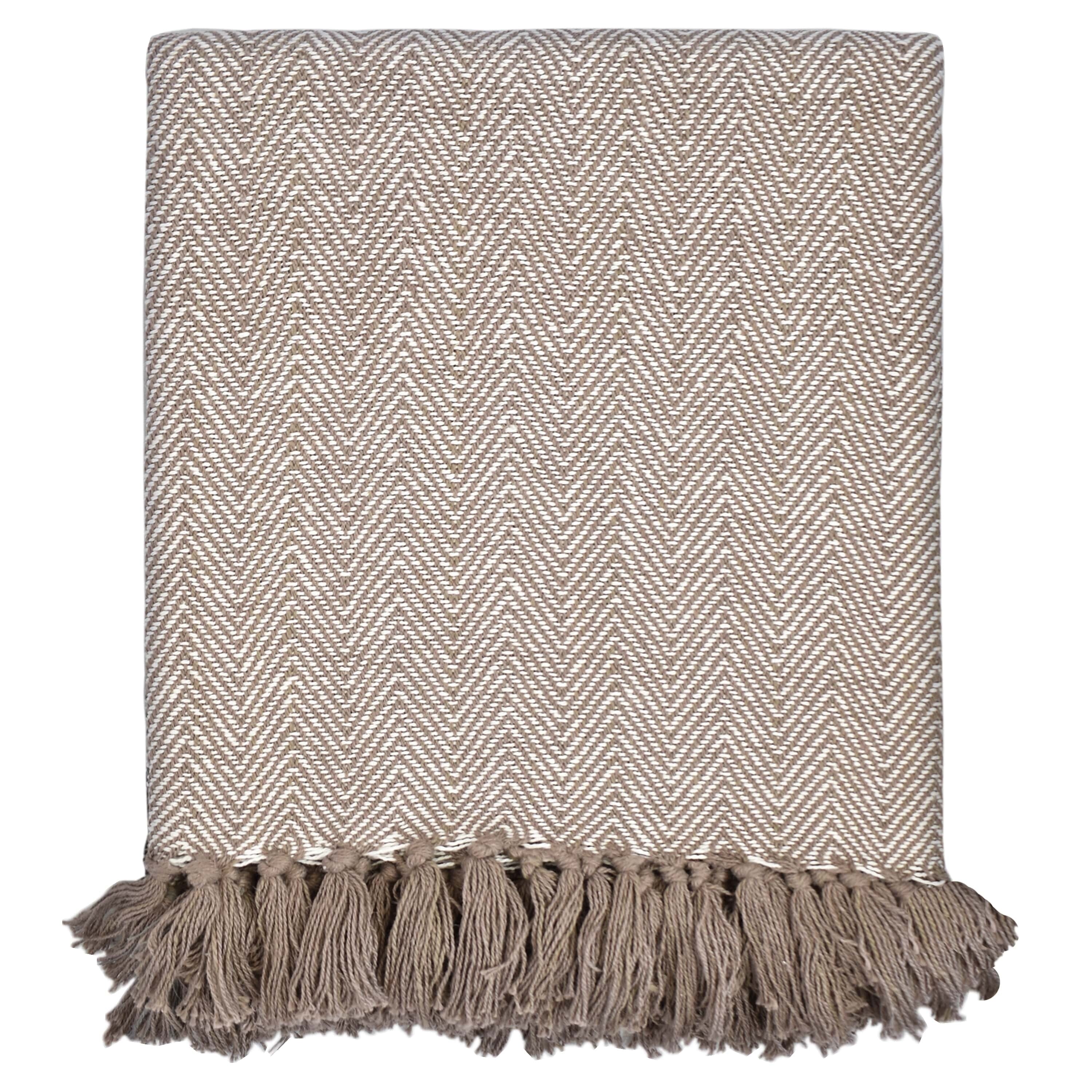 Fabstyles Herringbone Stripe Cotton Throw Blanket With Fringes