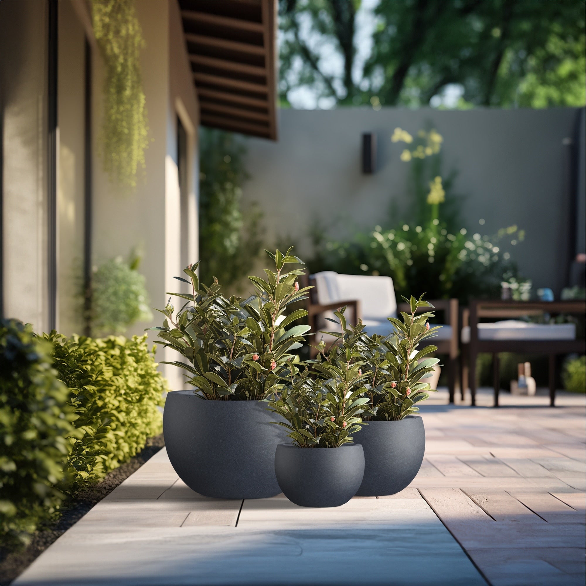 Tall Concrete Round Plant Pots / Large Indoor and Outdoor flower Planters