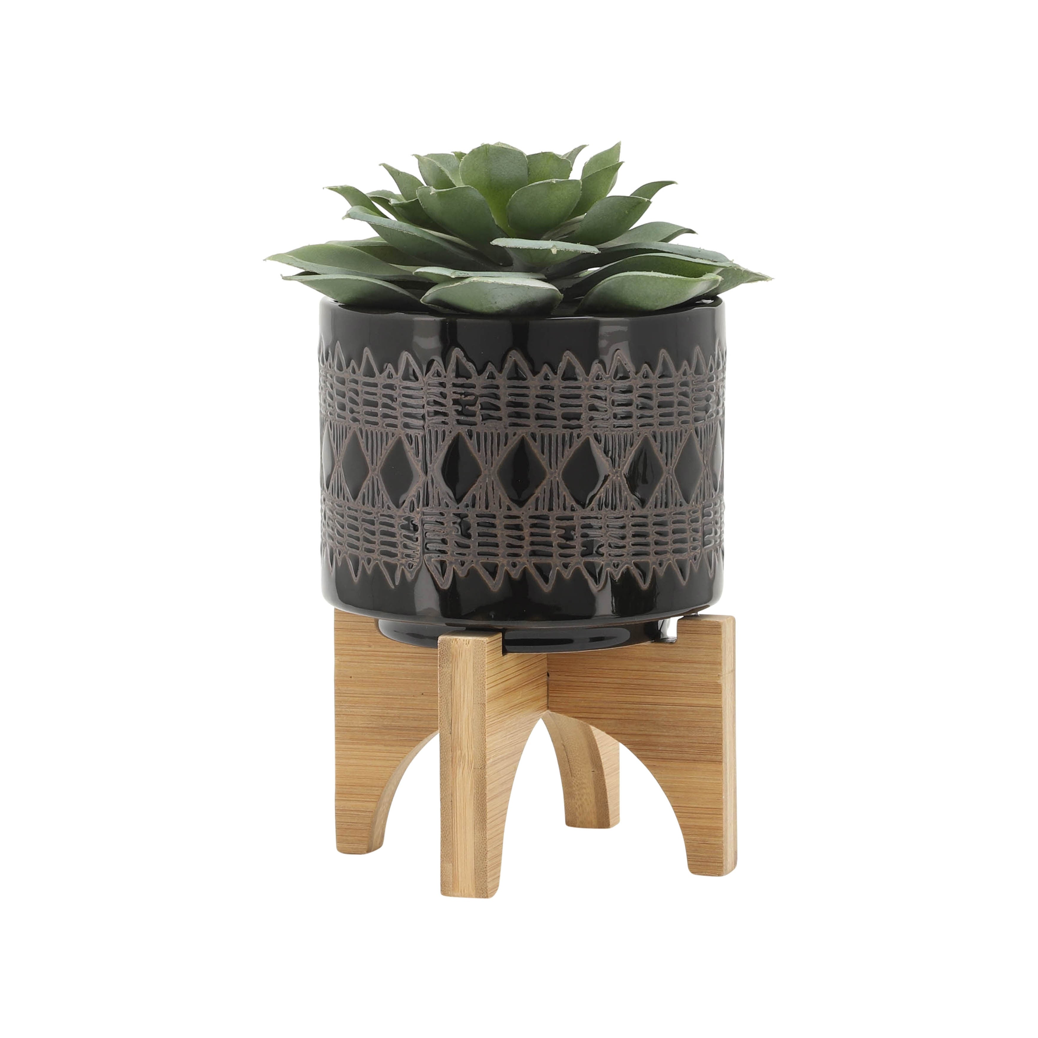 Sagebrook Home Ceramic Planters on Wood Stand