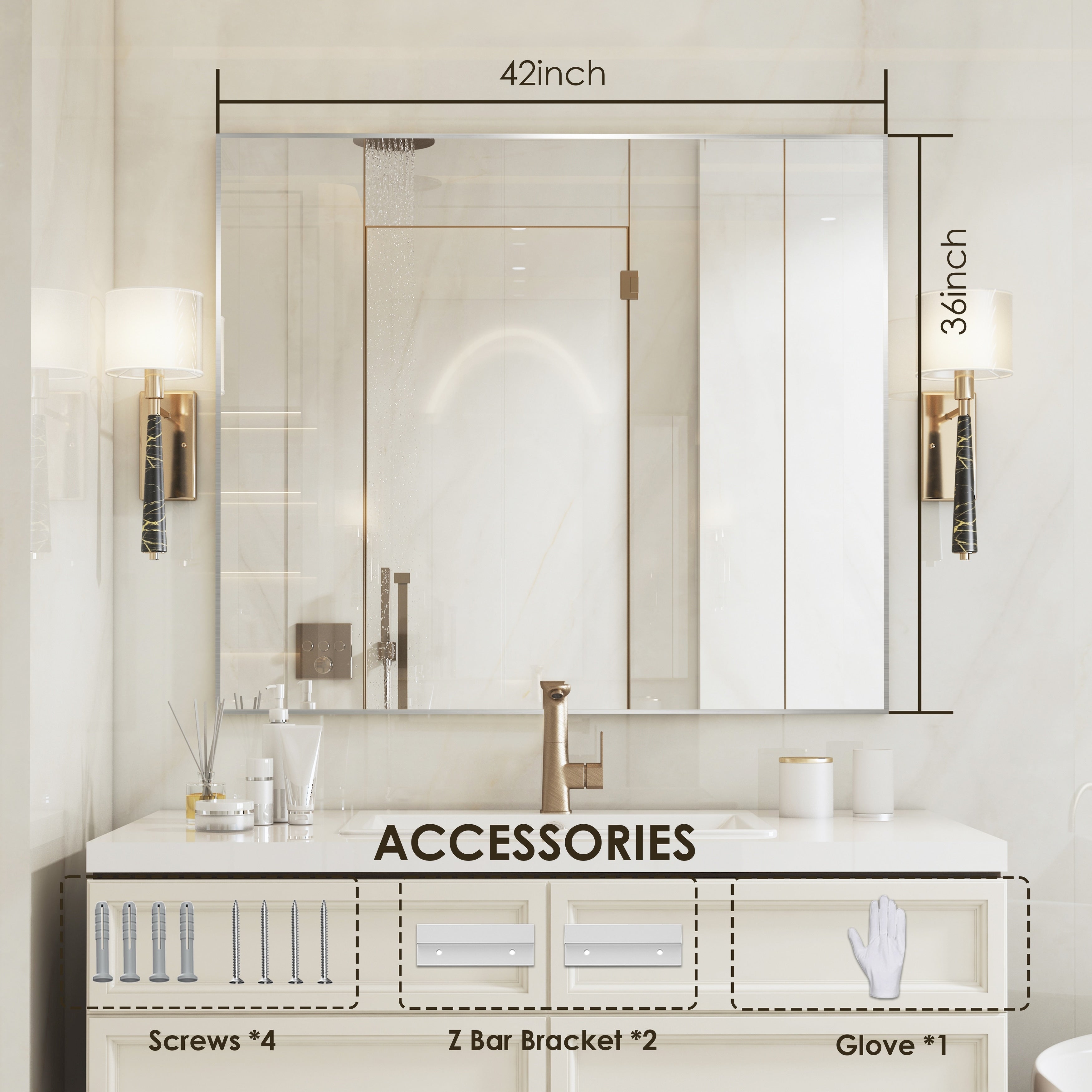 Aluminum Alloy Framed Wall Mounted Bathroom Vanity Accent Mirror in