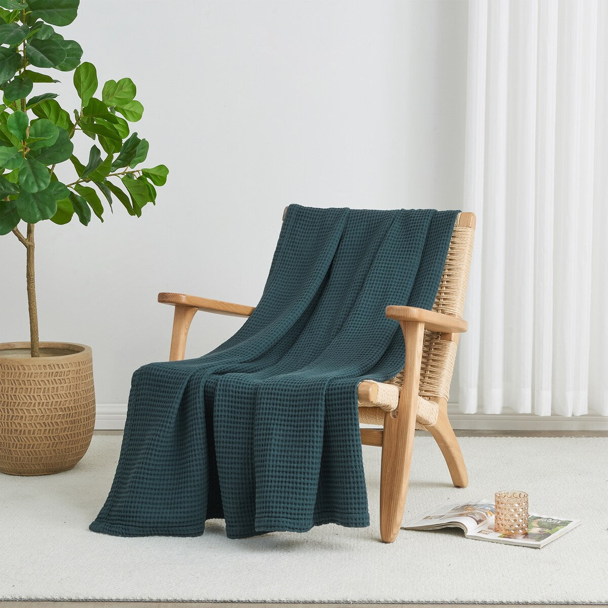 Linery & Co. 100% Cotton All-Season Lightweight Waffle Weave Knit Throw Blanket