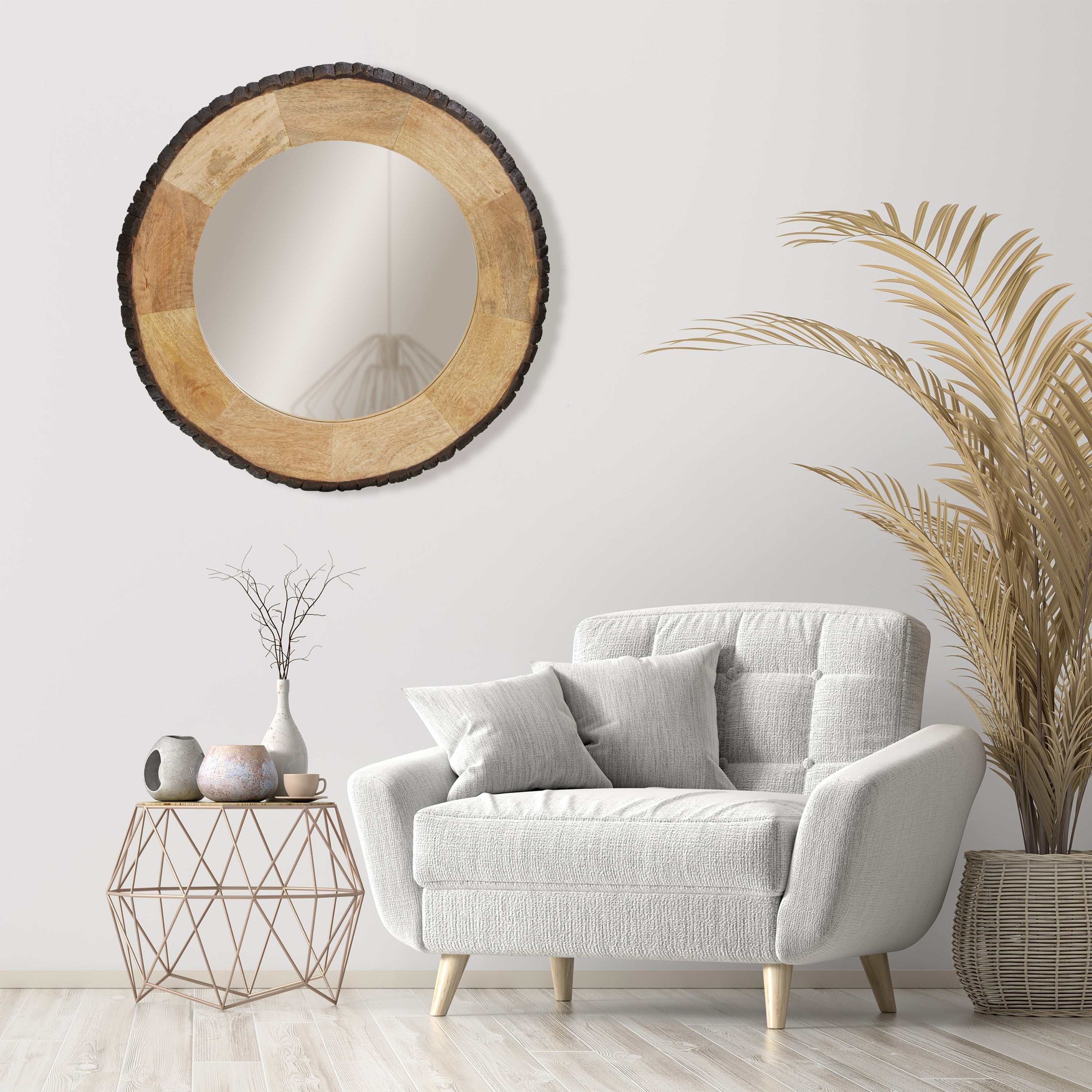 Meredith Round Live Edge Wood Wall Mirror by River of Goods - 30.5 x 1 x 30.5