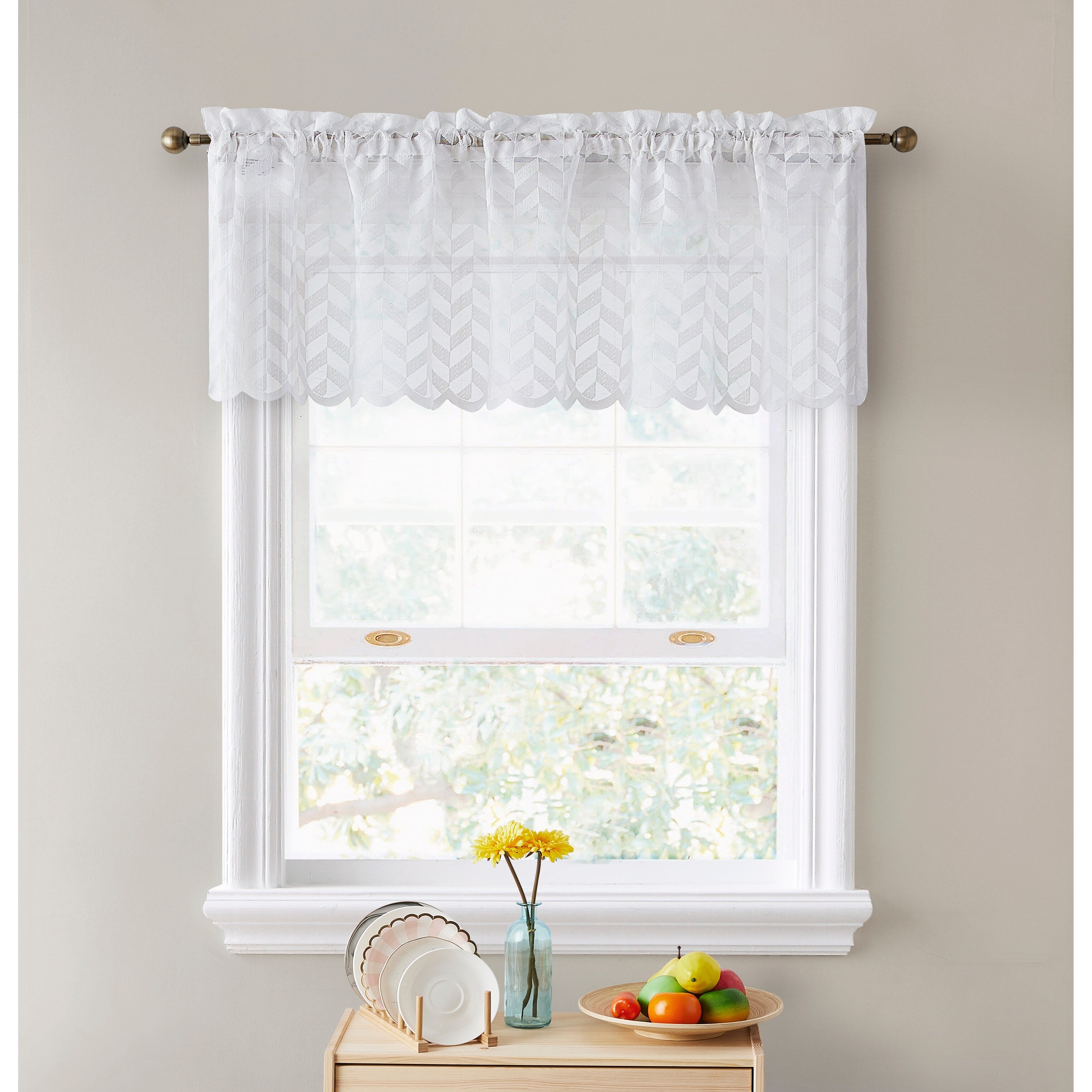 HLC.me Herringbone Lace Sheer Kitchen Cafe Curtain Tiers Swags Valance for Small Windows & Bathroom