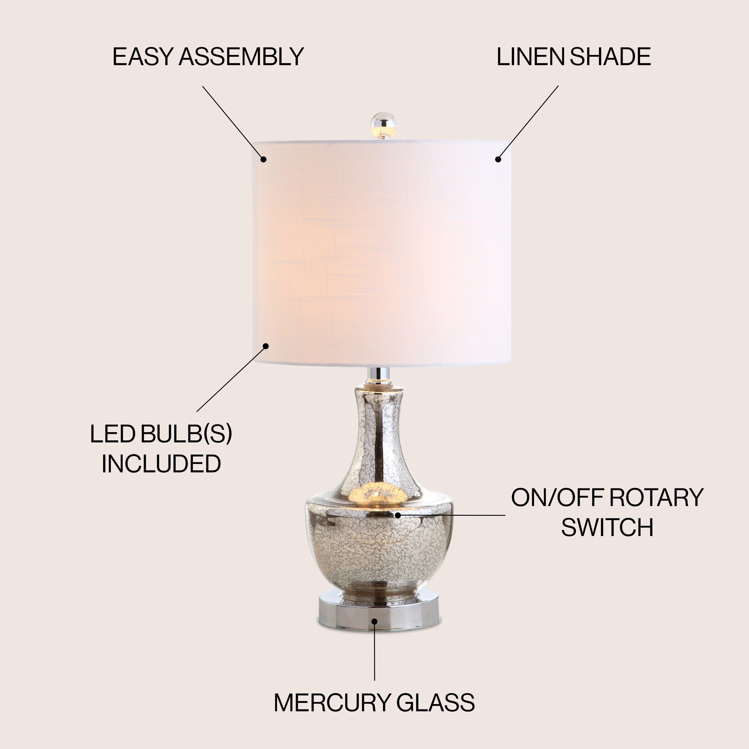 Colette 20 Mini Glass LED Table Lamp, Silver by JONATHAN Y