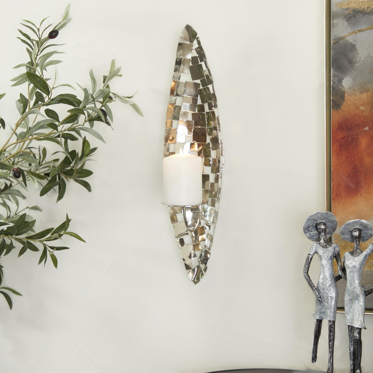 Stainless Steel Metal Pillar Wall Sconce with Hammered Pattern - Gold or Silver - CosmoLiving by Cosmopolitan