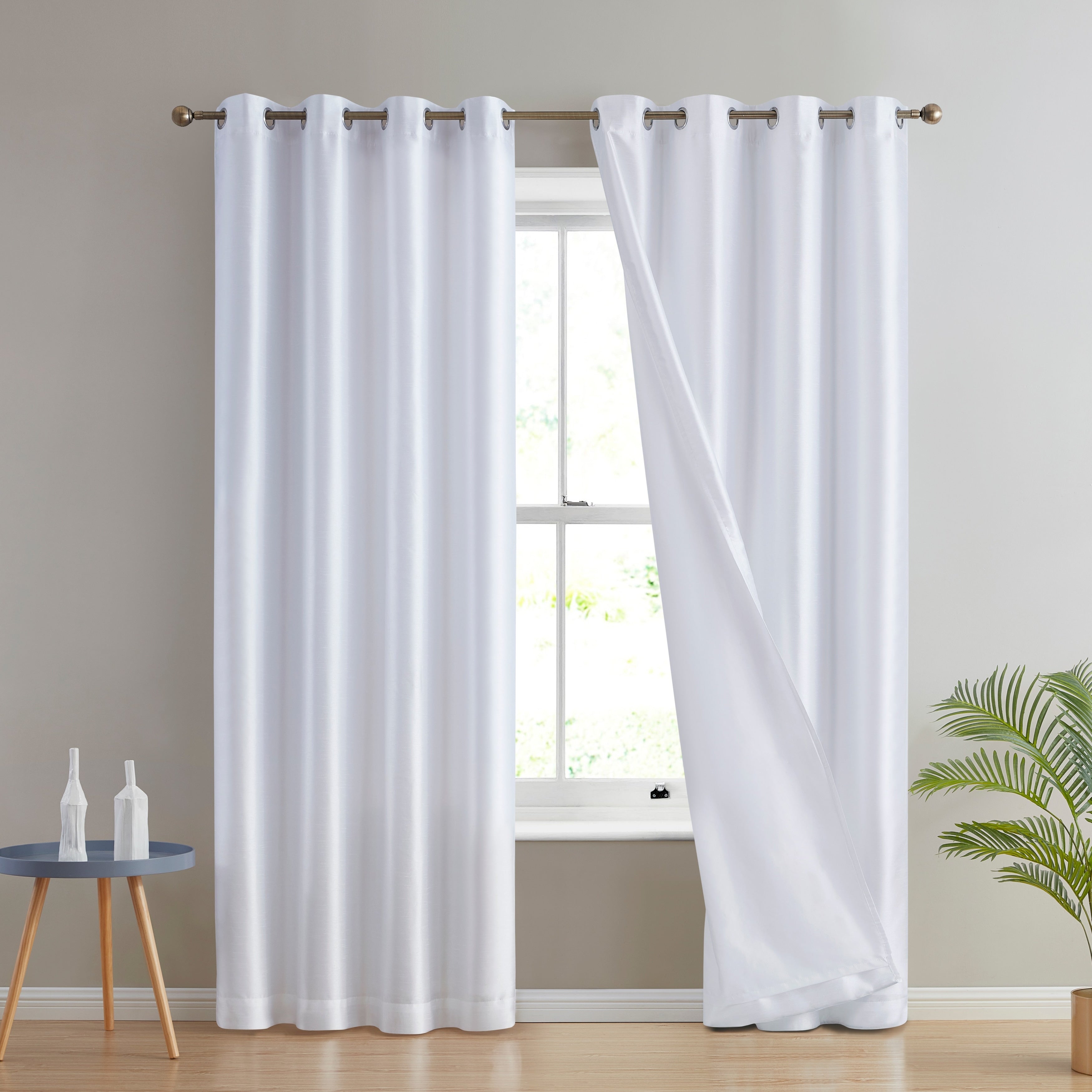 HLC.me Jefferson Faux Silk Semi Sheer Light Filtering Lined Grommet Window Curtain Bedroom, 2 Panels