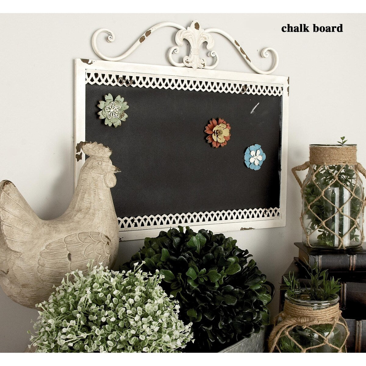 Metal Sign Scroll Top Home Wall Decor with Chalkboard - White - Roche River Decor