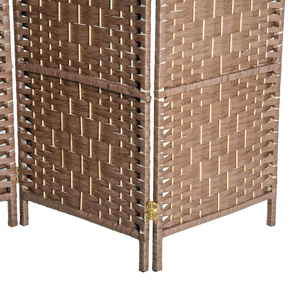 HomCom 6' Tall Wicker Weave Four Panel Room Divider Privacy Screen - Natural Blonde Wood