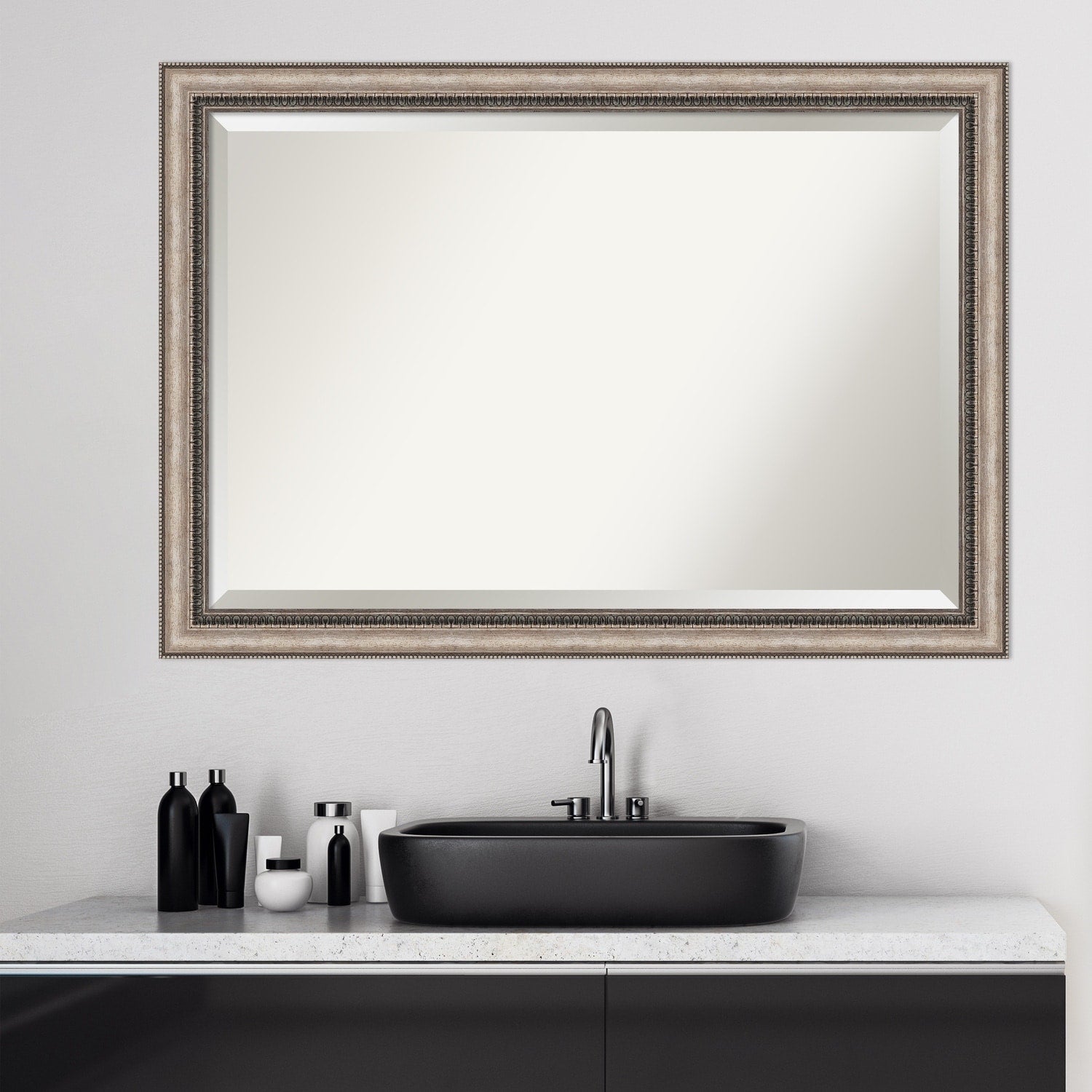 Beveled Bathroom Wall Mirror - Lyla Ornate Silver Frame - Lyla Ornate Silver